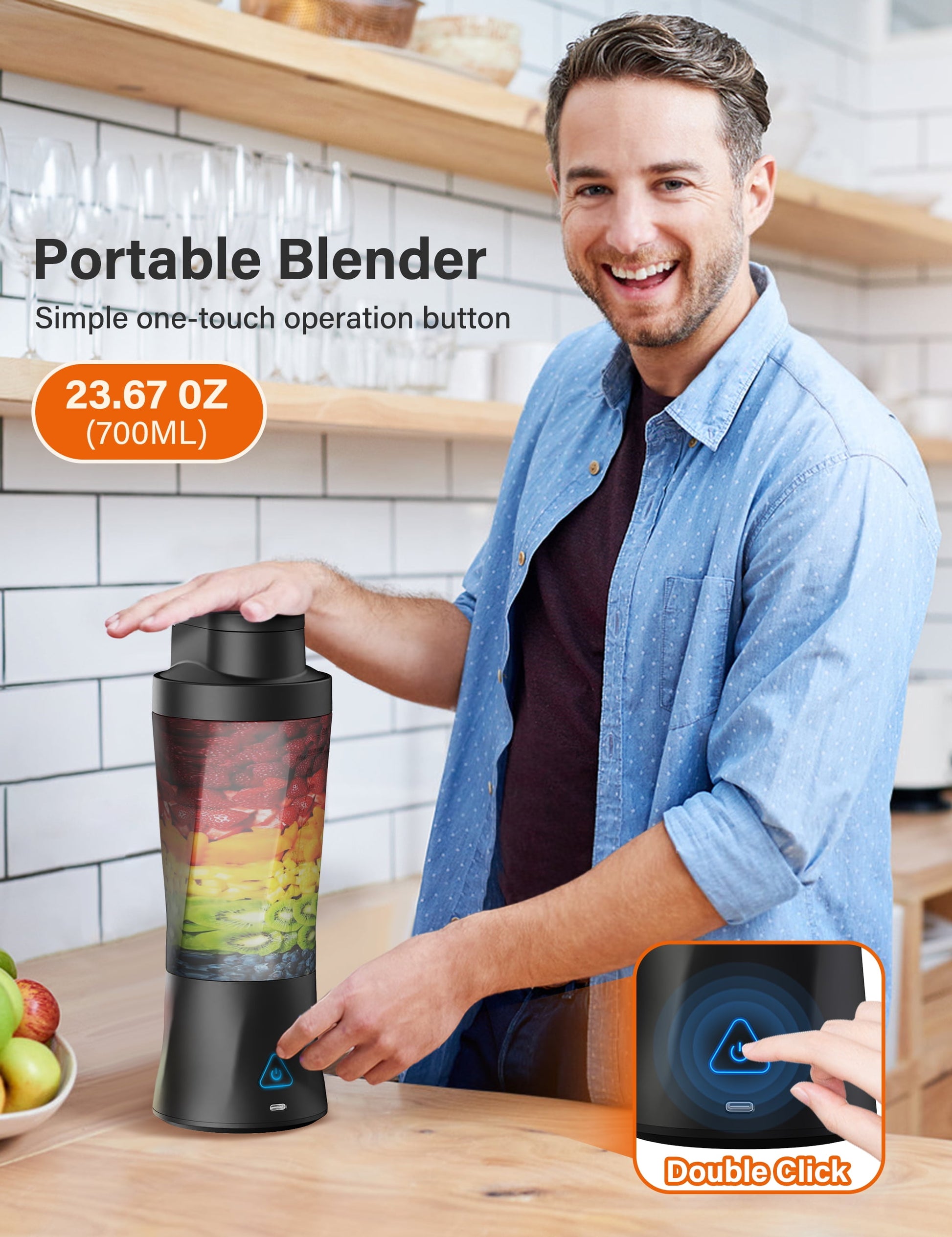 Fit Compact Personal Blender, 24 Oz Portable Blender for Smoothies, Shakes, Cordless Powerful Blending, with Leakproof-Lid