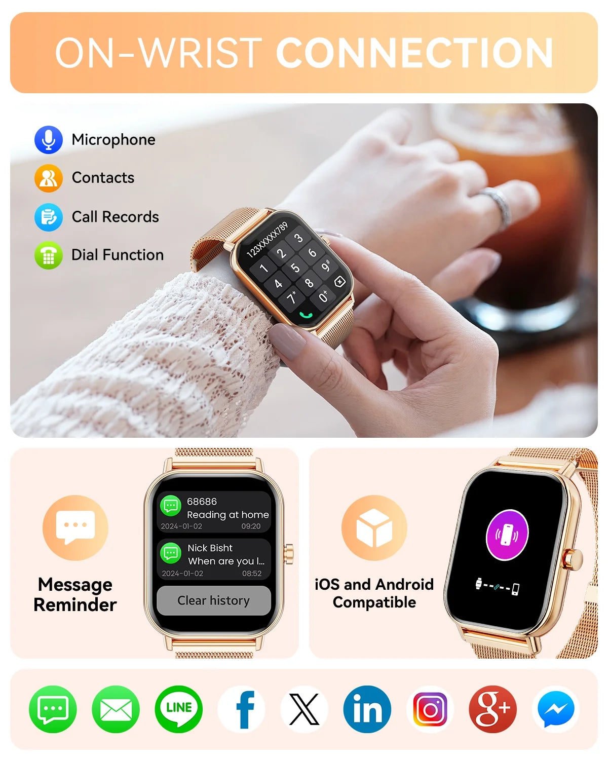 Smart Watch Fits for Android and Iphone, IP68 Waterproof, Suitable for Women Men 100+Sports Modes 1.85 Inch Fitness Tracker, with Answer/Make Calls/Message Reminder, （Two Watch Straps）