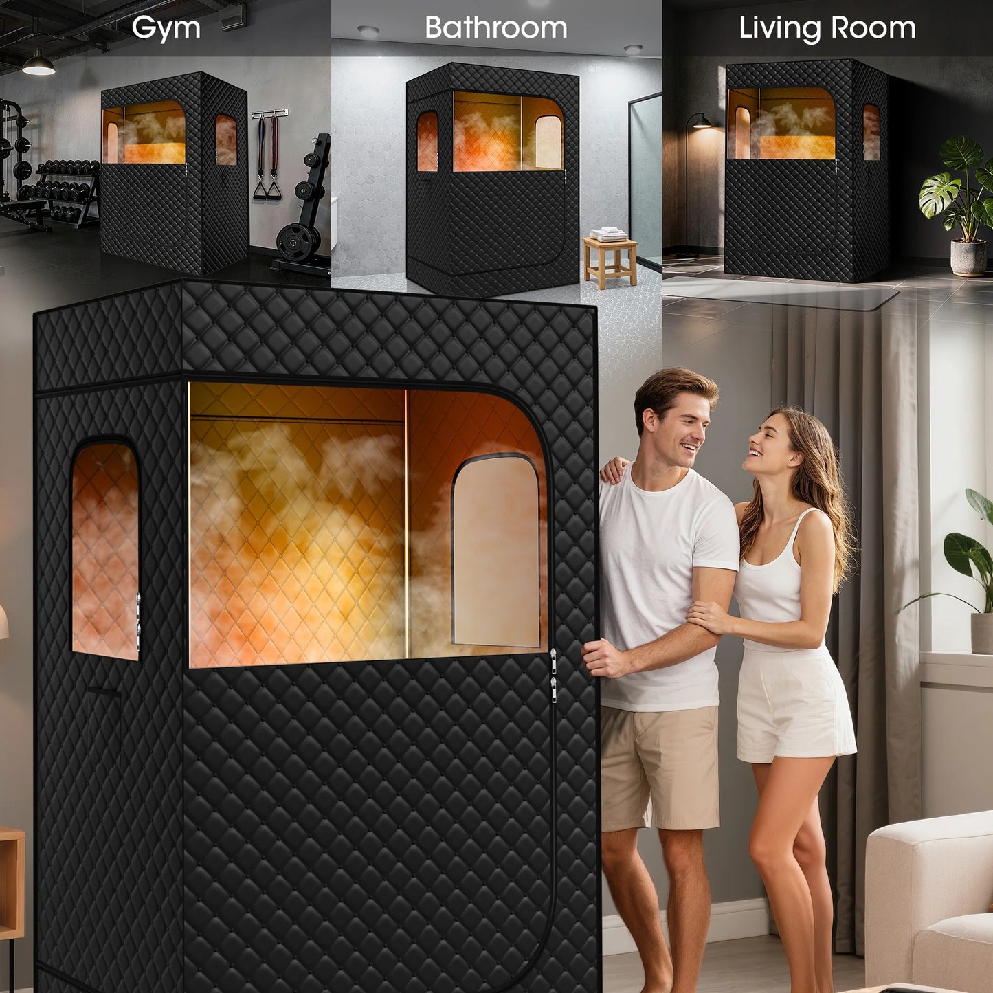2 Person Extra Large Sauna Box with 2.6L 1200W, 9-Level Temperature, 10-Min Rapid Heating, 99Min-Timer, for Relieve Fatigue and Improve Sleep, 71" X 49"X 36", Black