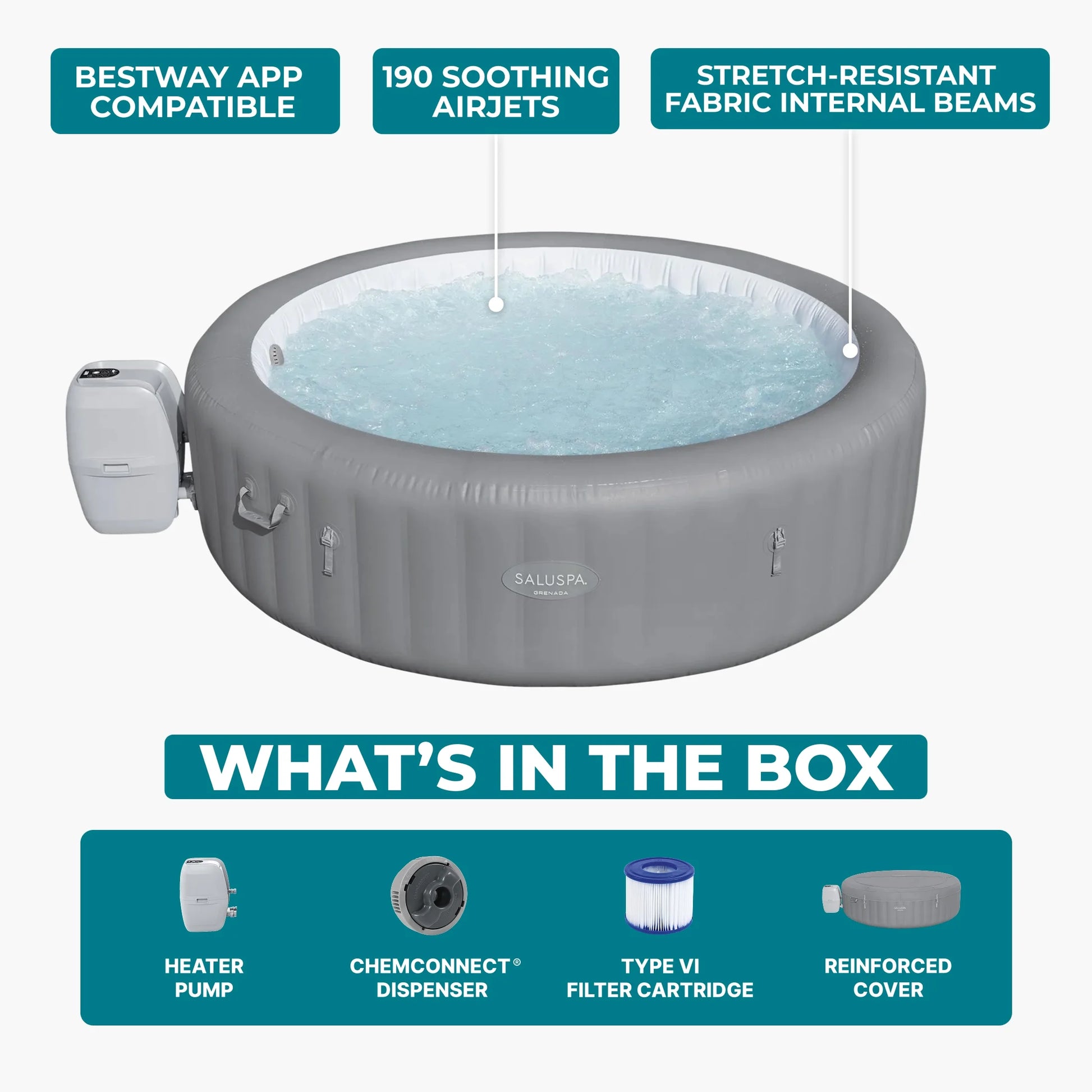 Grenada Airjet Inflatable Circle Hot Tub Spa 6-8 Person with Pump #P09146