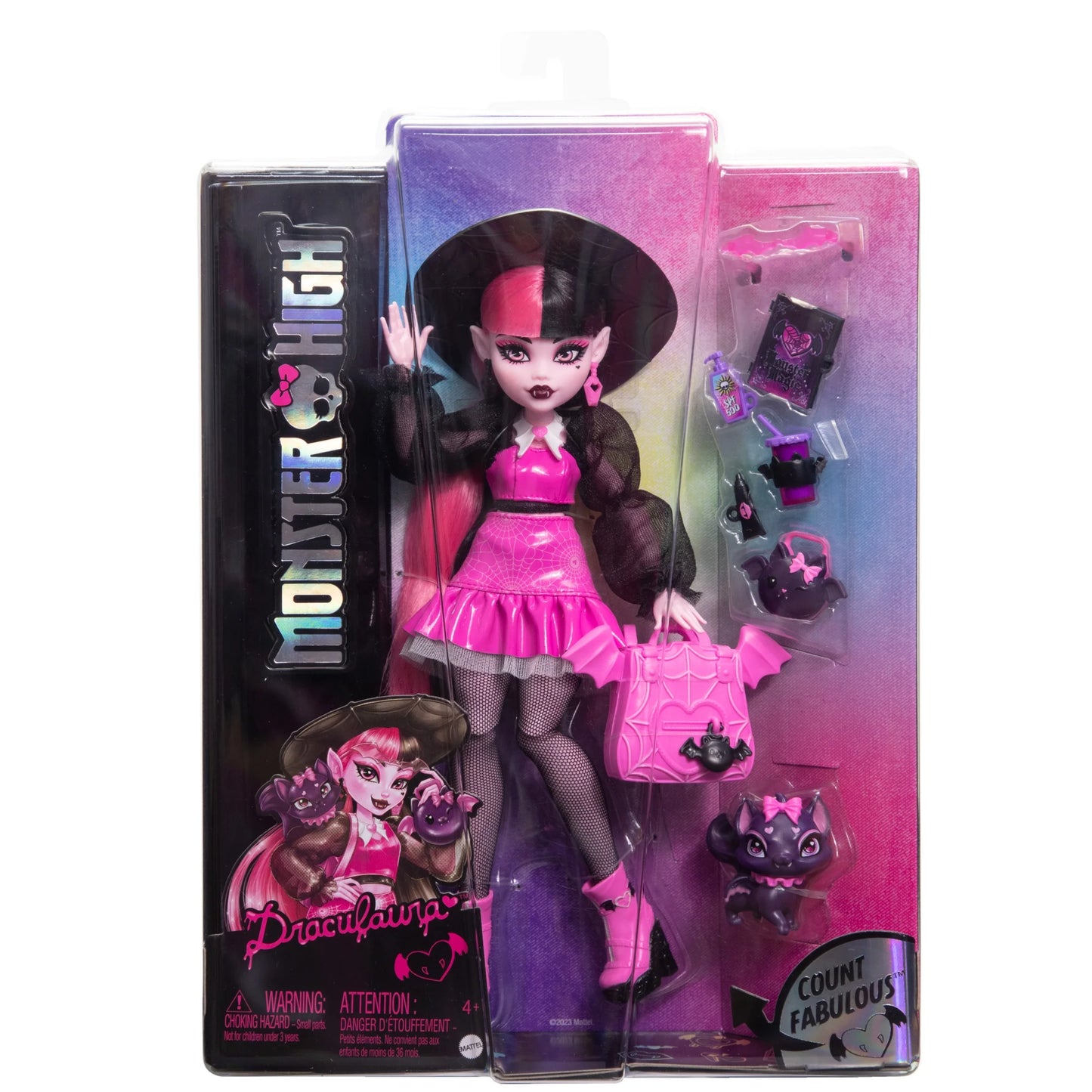 Draculaura Fashion Doll with Pet Bat-Cat Count Fabulous and Accessories