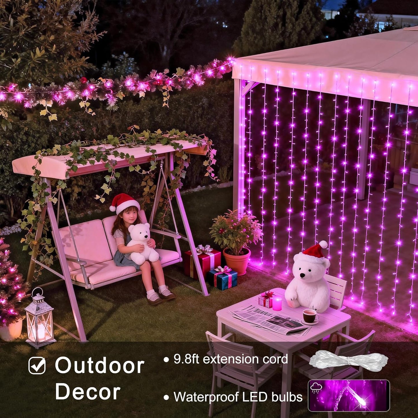 300 LED Curtain Lights Plug in with Remote, 9.8X9.8Ft Pink Valentine Lights Lights Indoor, 8 Modes Pink Christmas String Lights for Bedroom Window Wall Party Proposal Valentine'S Day Decor