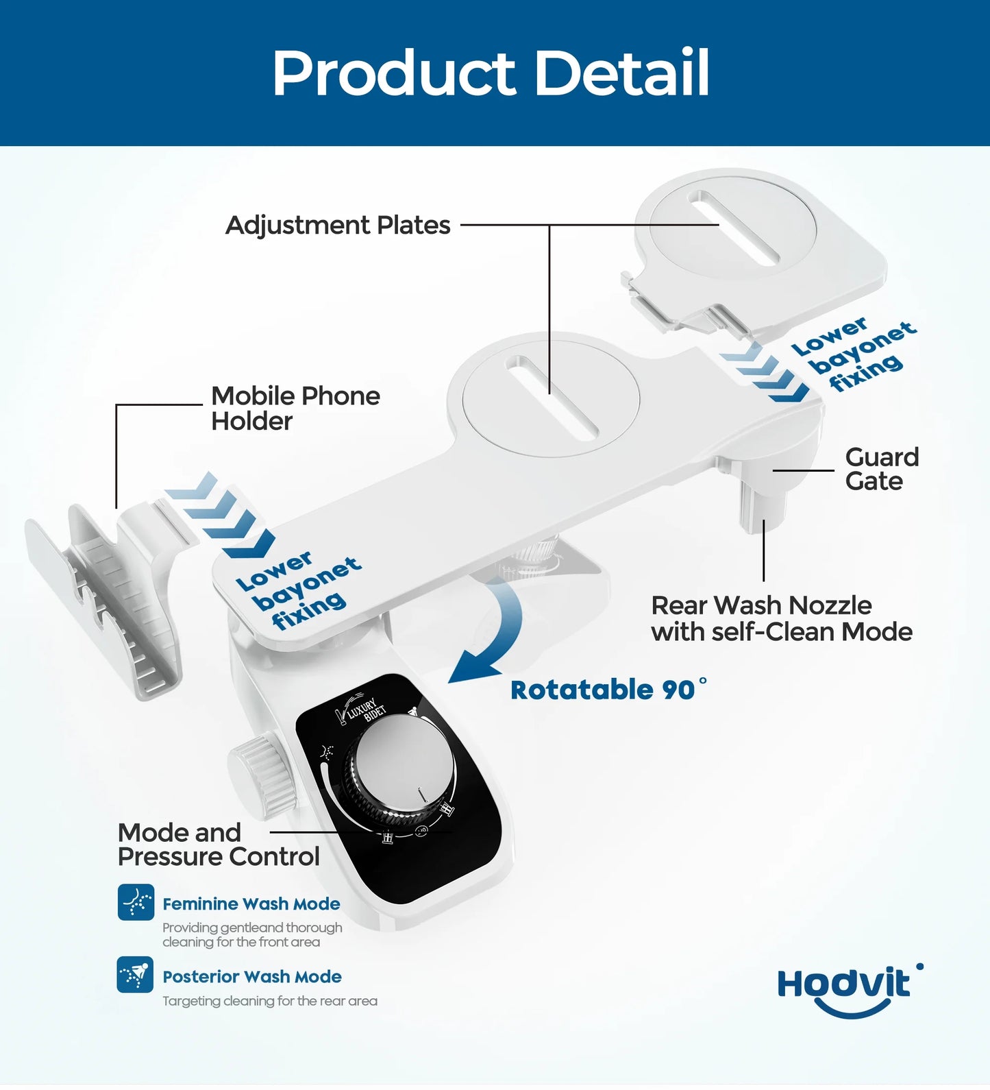 Dual Nozzle Non-Electric Bidet Toilet Attachment with Filtration and Self-Cleaning, Adjustable Pressure Control