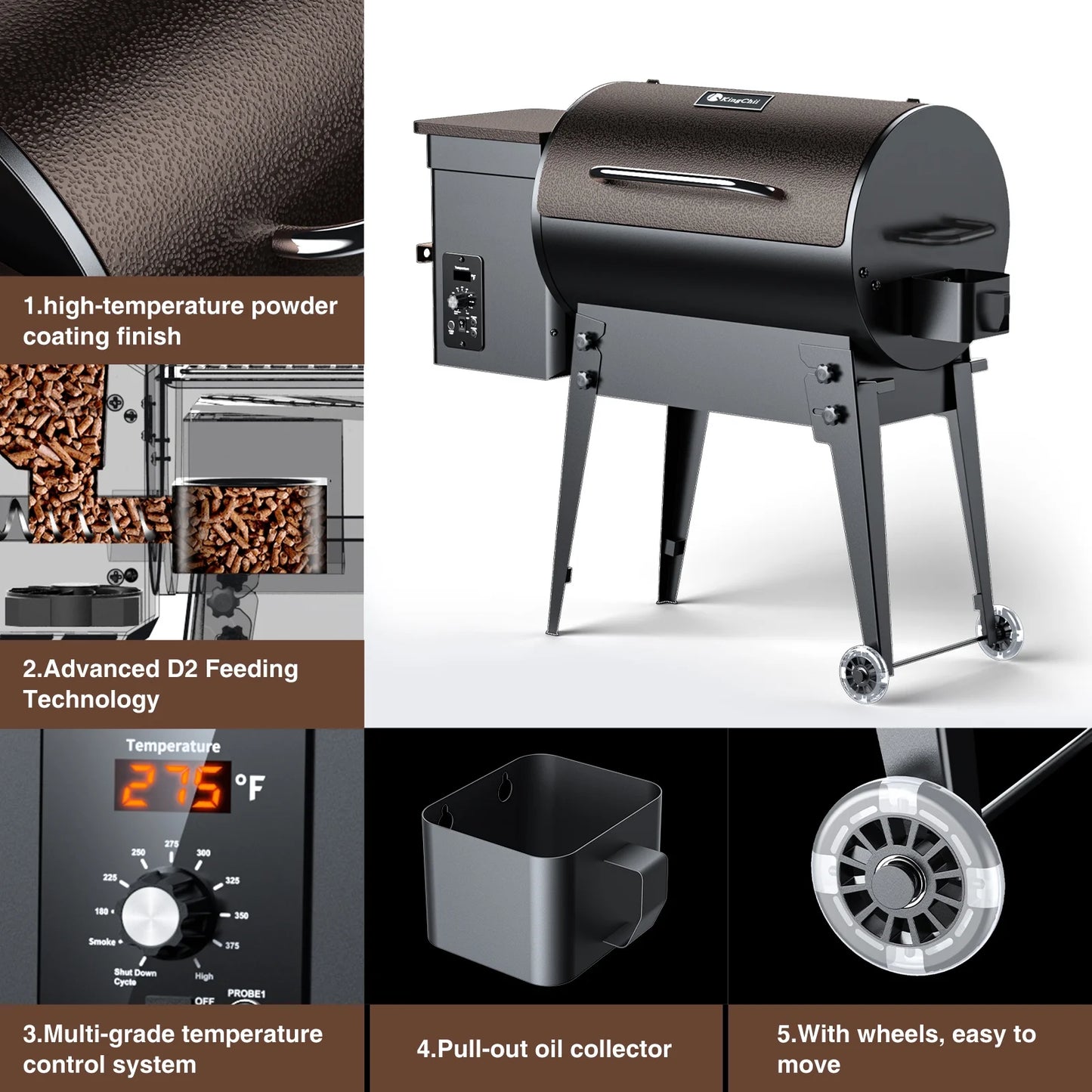 456 SQ.IN. Wood Pellet Grill & Smoker with Automatic Temperature Control, Foldable Legs for Easy Storage and Transport, Multifunctional BBQ Grill for Outdoor Cooking