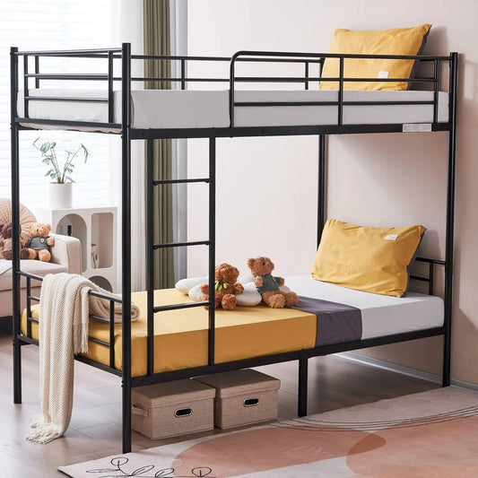 Twin over Twin Steel Bunk Beds Frame, 78" X 42" X 65" with Ladder Bedroom Dorm Room for Kids Adult Children