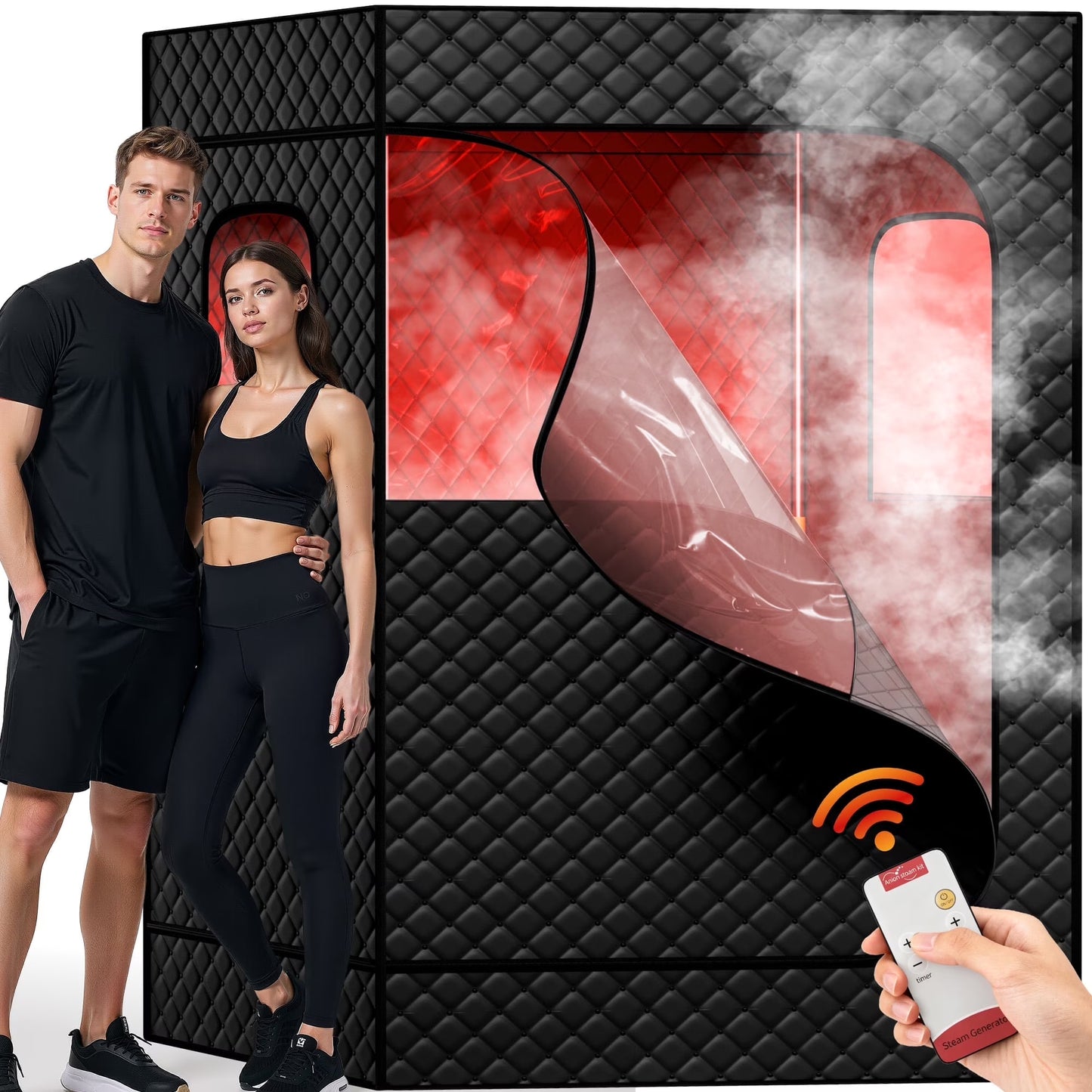 2 Person Extra Large Sauna Box with 2.6L 1200W, 9-Level Temperature, 10-Min Rapid Heating, 99Min-Timer, for Relieve Fatigue and Improve Sleep, 71" X 49"X 36", Black