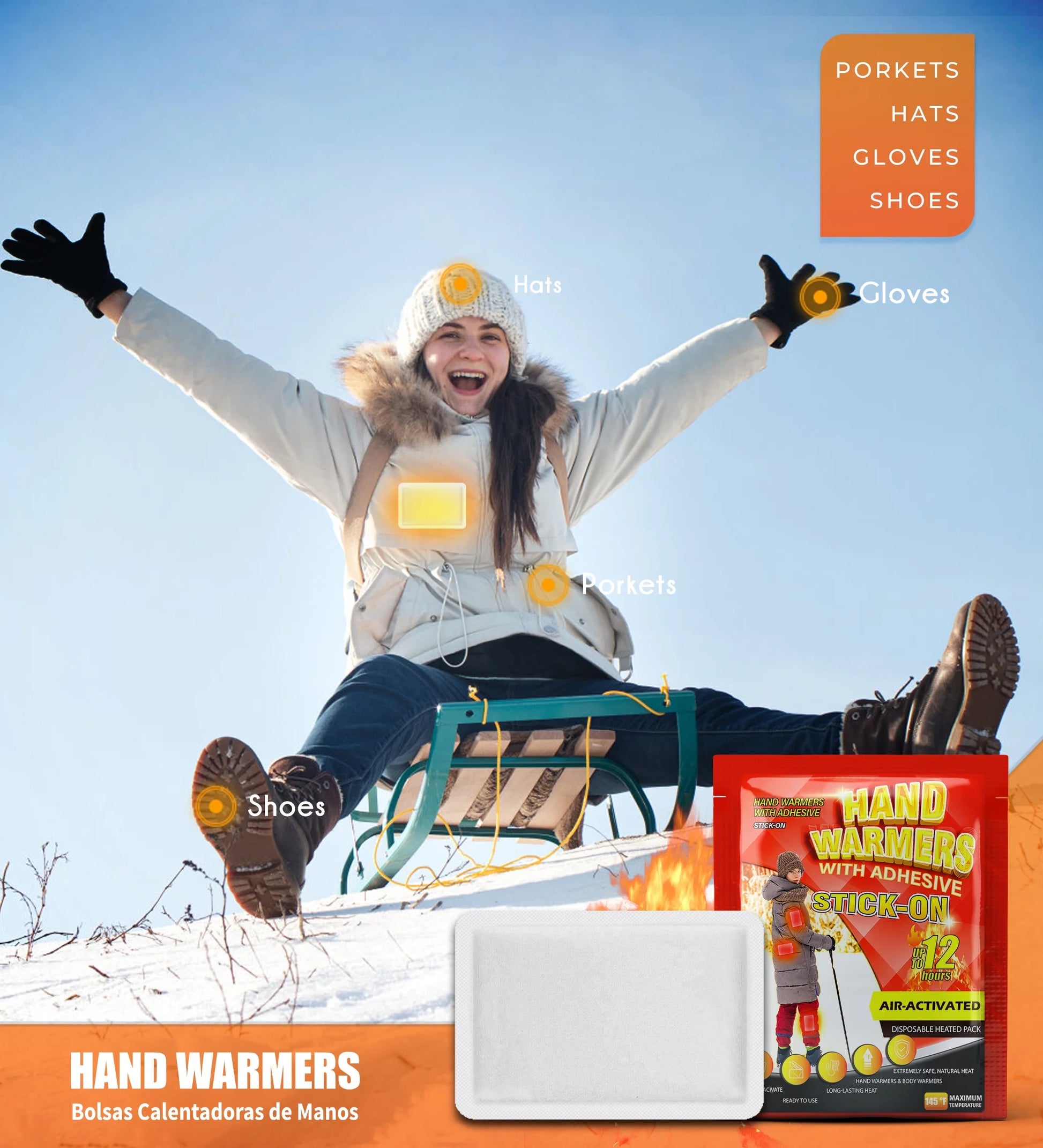 Body Warmer Hand Warmers with Adhesive Backing, Disposable 85Pcs, Long Last Safe Heated 12H