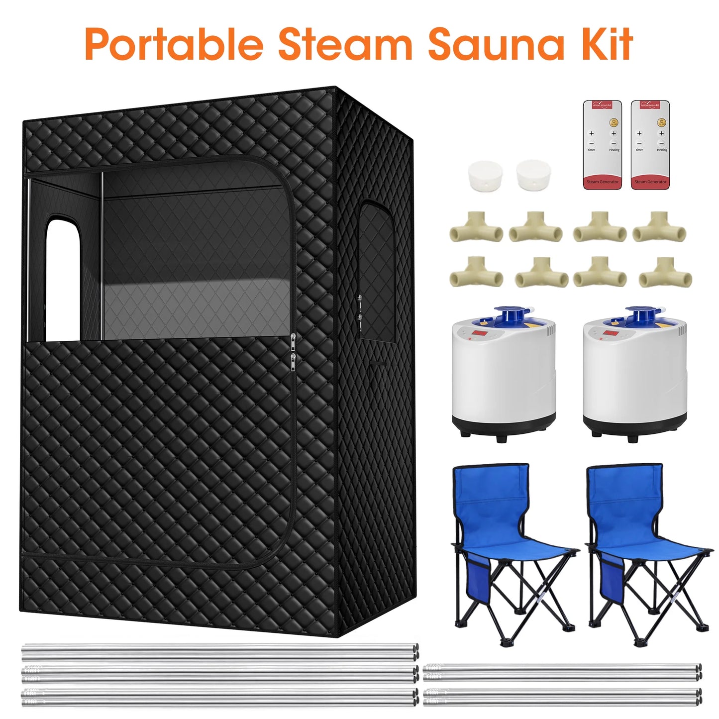 2 Person Extra Large Sauna Box with 2.6L 1200W, 9-Level Temperature, 10-Min Rapid Heating, 99Min-Timer, for Relieve Fatigue and Improve Sleep, 71" X 49"X 36", Black