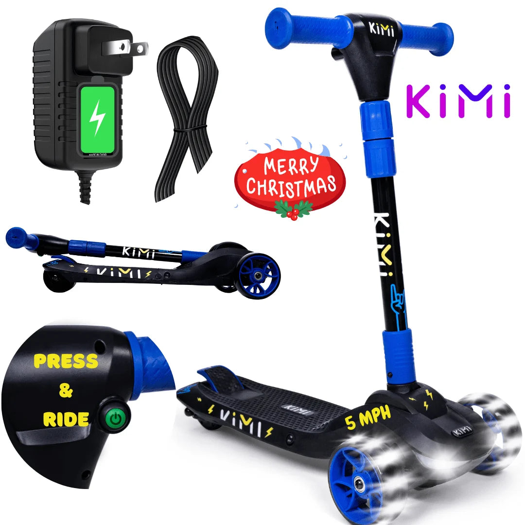 Foldable 3-Wheel Electric Scooter for Kids, Adjustable, Age 2-9, 5Mph, Lights, 10 Miles Range, Charger Included