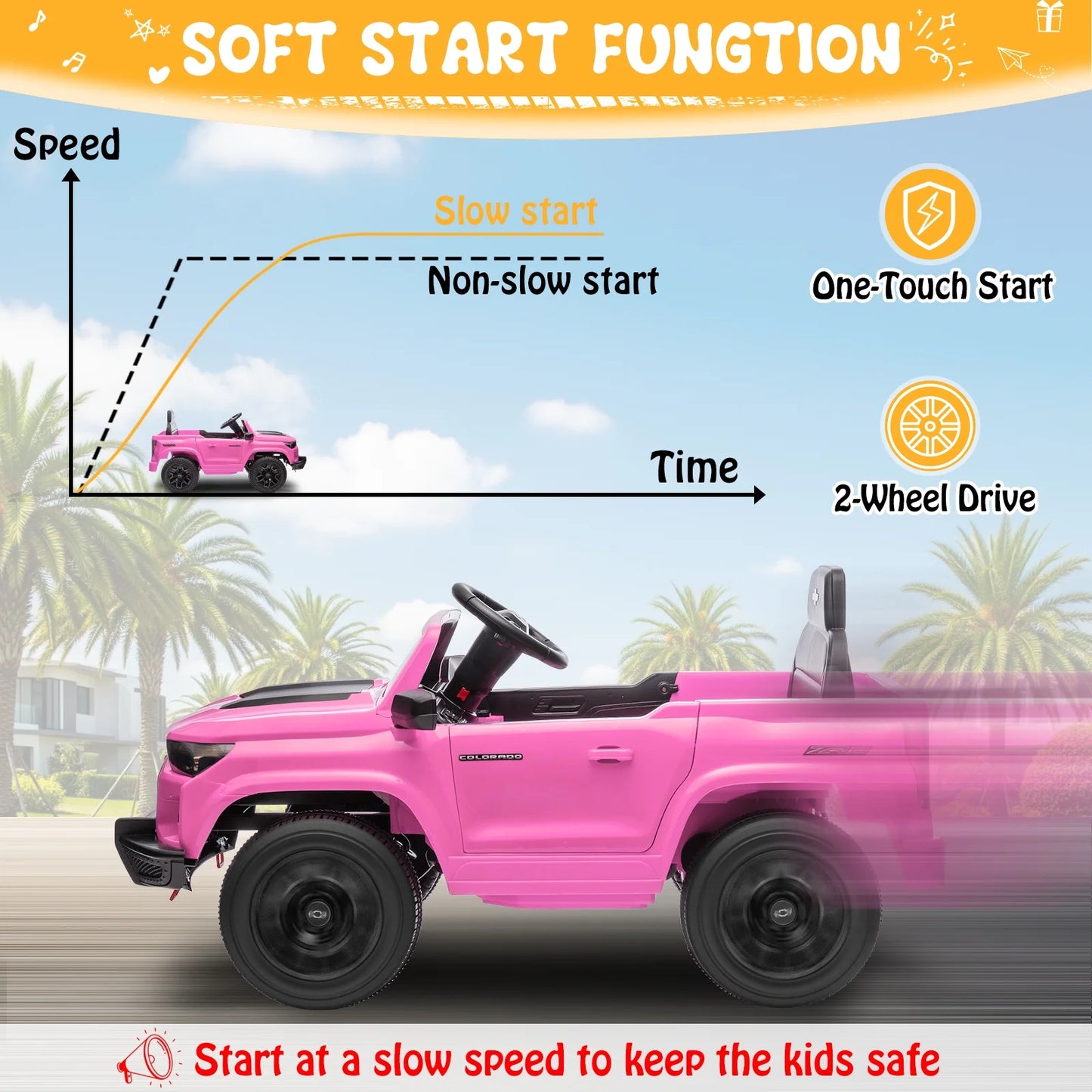 12V Licensed Chevrolet Colorado Electric Ride on Car Toy for Toddler Kid W/ Remote Control, LED Lights, Pink