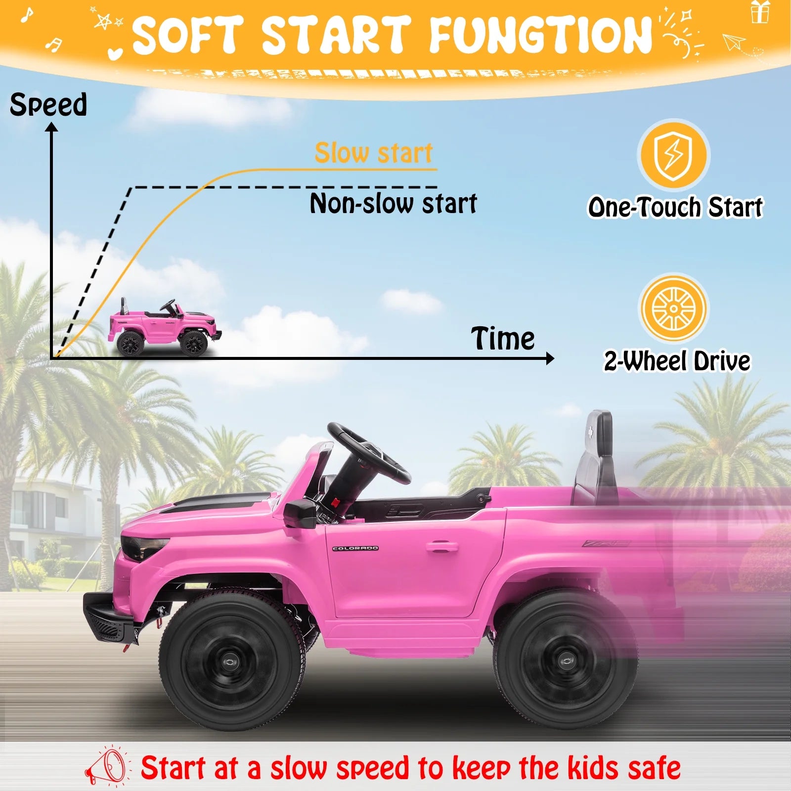 12V Licensed Chevrolet Colorado Electric Ride on Car Toy for Toddler Kid W/ Remote Control, LED Lights, Pink
