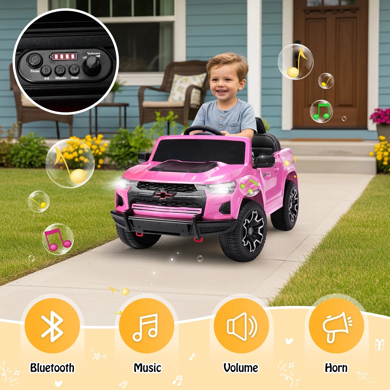12V Licensed Chevrolet Colorado Electric Ride on Car Toy for Toddler Kid W/ Remote Control, LED Lights, Pink