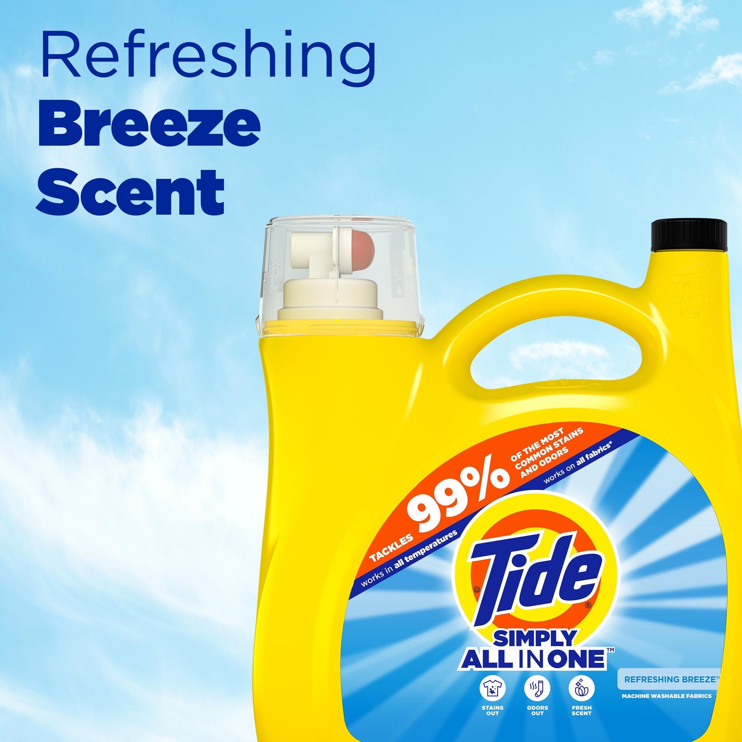Simply Laundry Detergent Liquid All-In-One, Refreshing Breeze Scent, 117 Fl Oz, 89 Loads