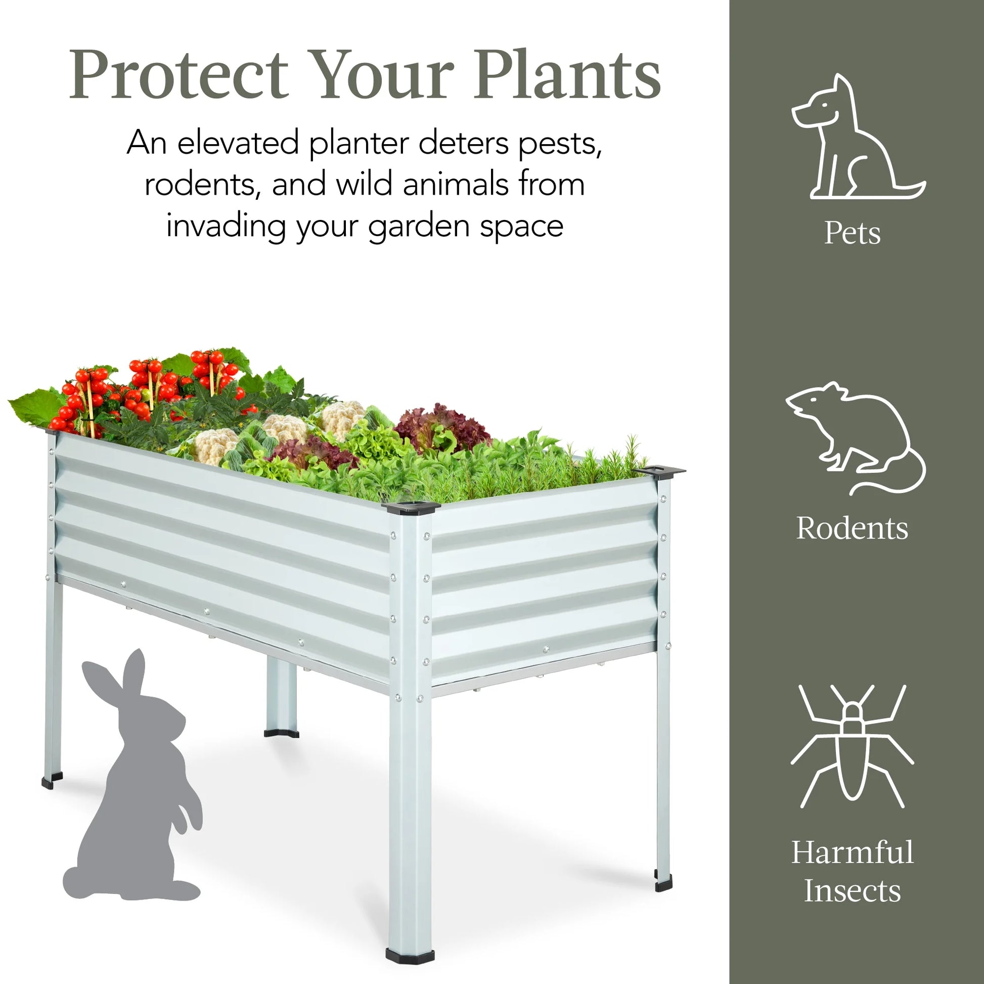 48X24X30In Elevated Galvanized Metal Garden Bed W/ Corner Protectors - Silver