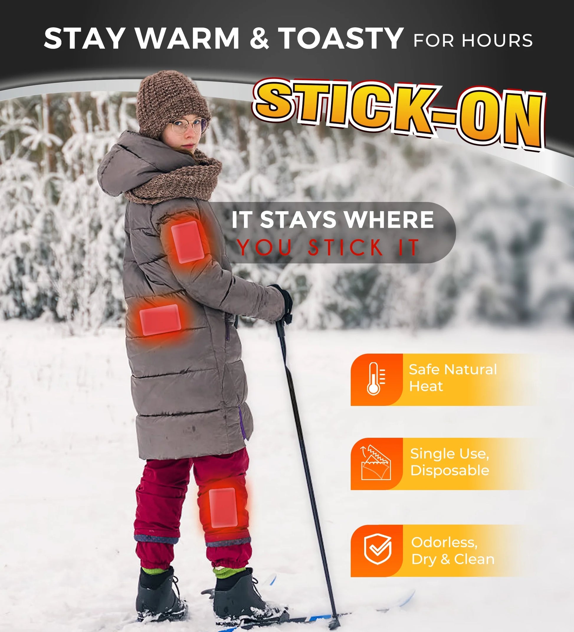 Body Warmer Hand Warmers with Adhesive Backing, Disposable 85Pcs, Long Last Safe Heated 12H