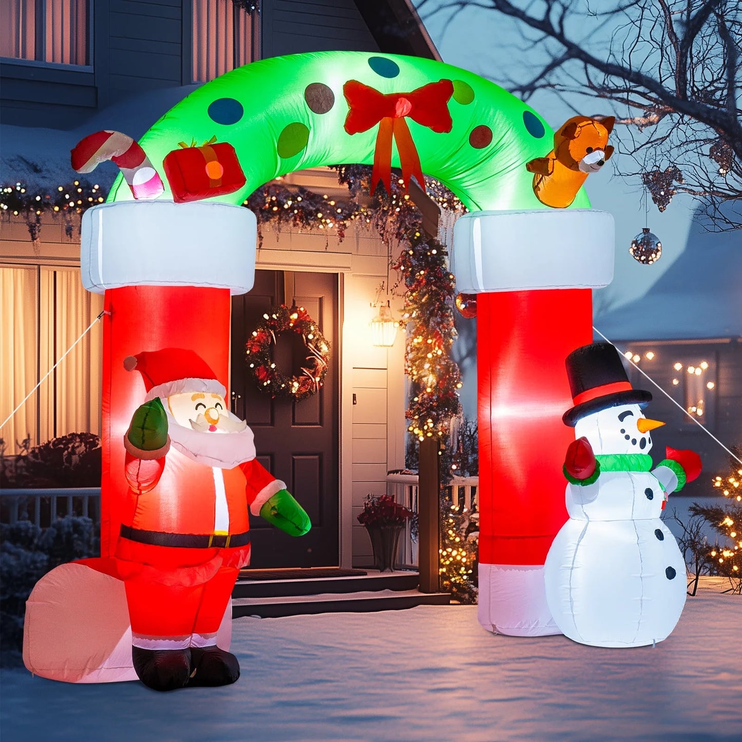 8.2Ft Christmas Inflatables Archway with Santa & Snowman, Christmas Arch Blow up Yard Decorations and Built-In LED Lights for Party Indoor, Outside, Garden, Lawn
