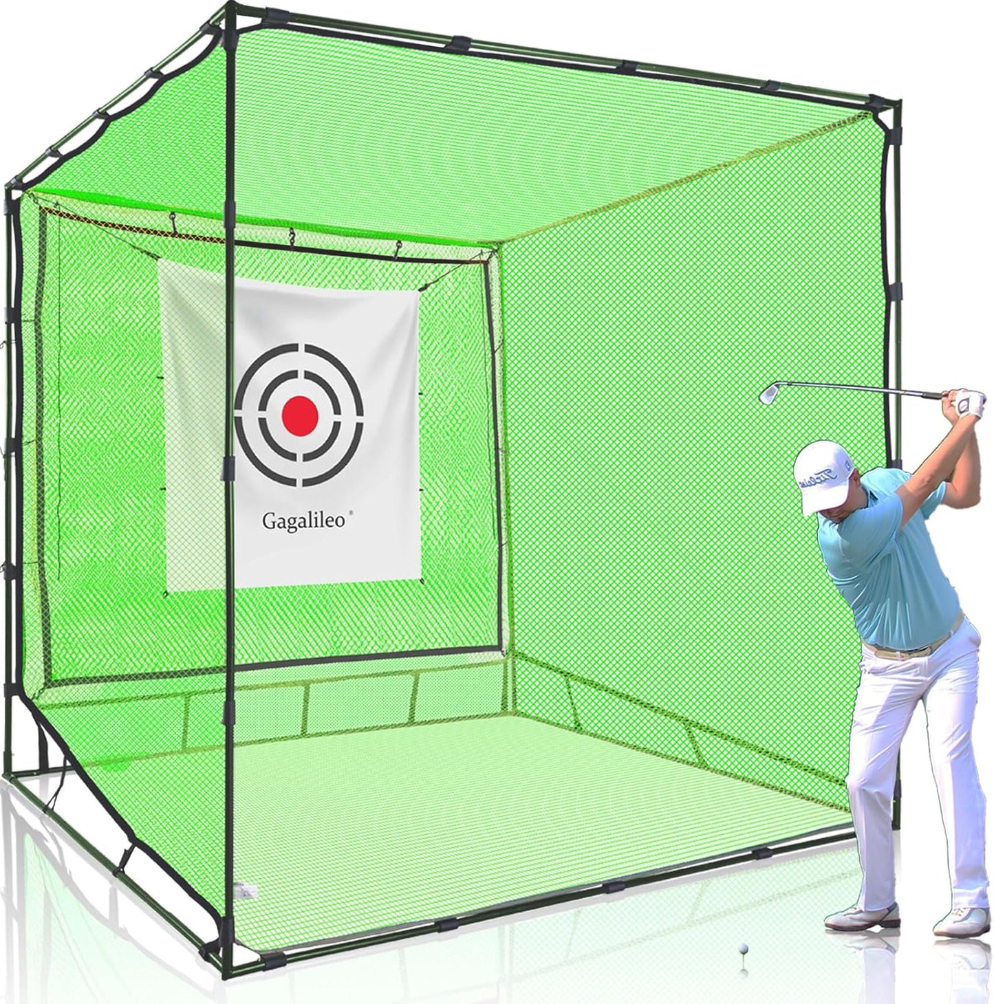 Golf Cage Net with Steel Frame and Target: 10X10X10FT Heavy Duty Practice Net for Backyard Driving & Indoor Driving Range Outdoor Training