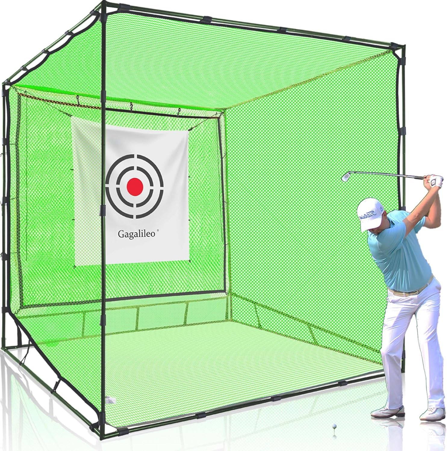 Golf Cage Net with Steel Frame and Target: 10X10X10FT Heavy Duty Practice Net for Backyard Driving & Indoor Driving Range Outdoor Training