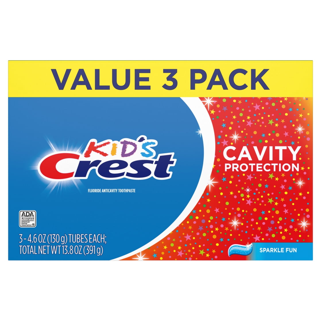 Kids Cavity Protection Toothpaste, Sparkle Fun Flavor, 4.6 Oz Triple Pack, for Ages 3+