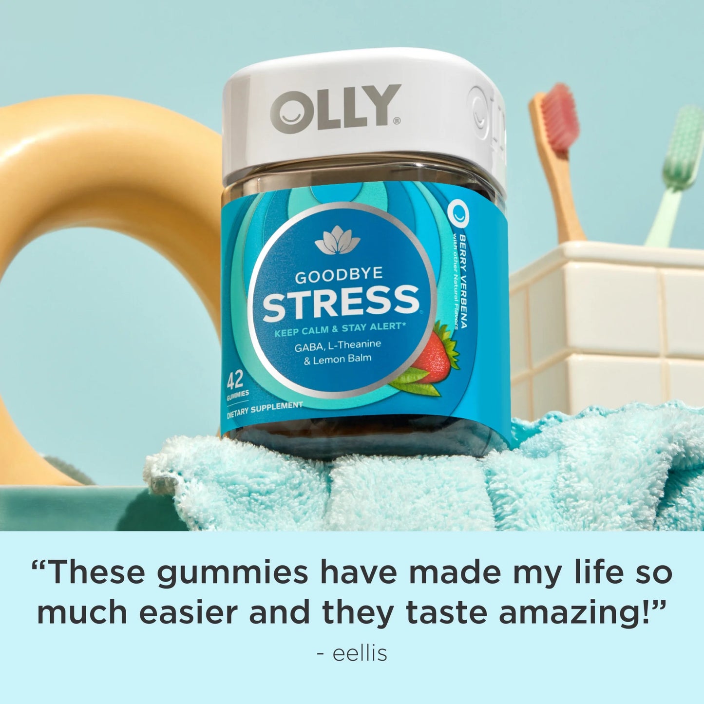 Goodbye Stress Gummy, Stress Support, GABA, L-Theanine, Lemon Balm, Chamomile, Berry, 42 Ct