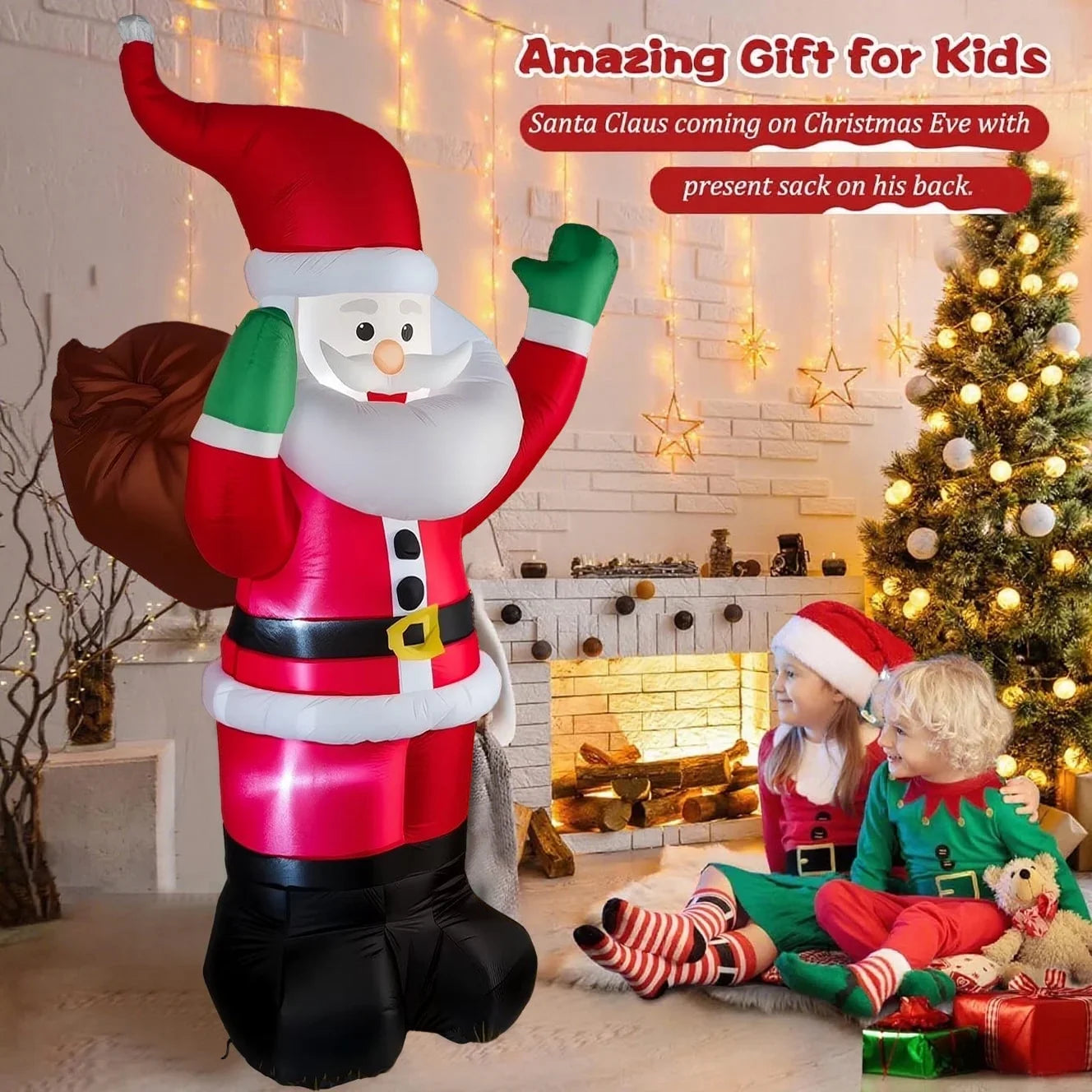 6Ft Christmas Inflatable Santa Claus with Gift Bag, Built in LED Lights, Outdoor Christmas Decor for Yard Lawn Garden, Indoor Xmas Decorations, Holiday Party Blow up Decor