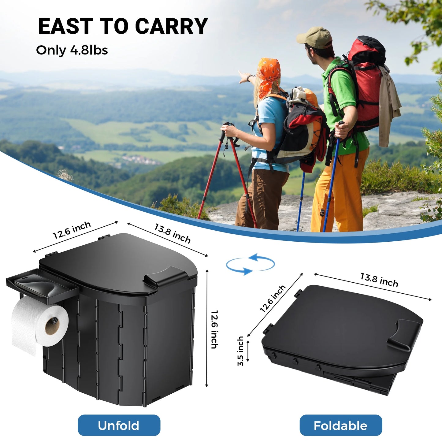Portable Toilet with Pu Cushion Soft Pad Tissue Holder Folding Outdoor Toilet Suitable for Camping, Beach, Hiking, and Car Use