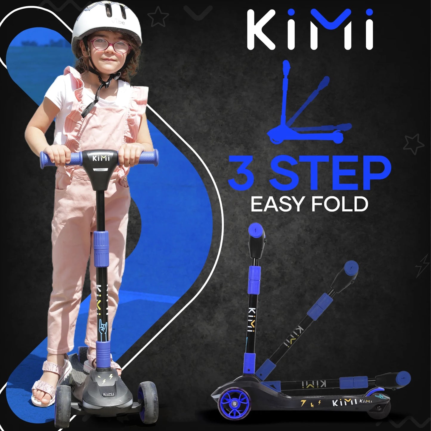 Foldable 3-Wheel Electric Scooter for Kids, Adjustable, Age 2-9, 5Mph, Lights, 10 Miles Range, Charger Included