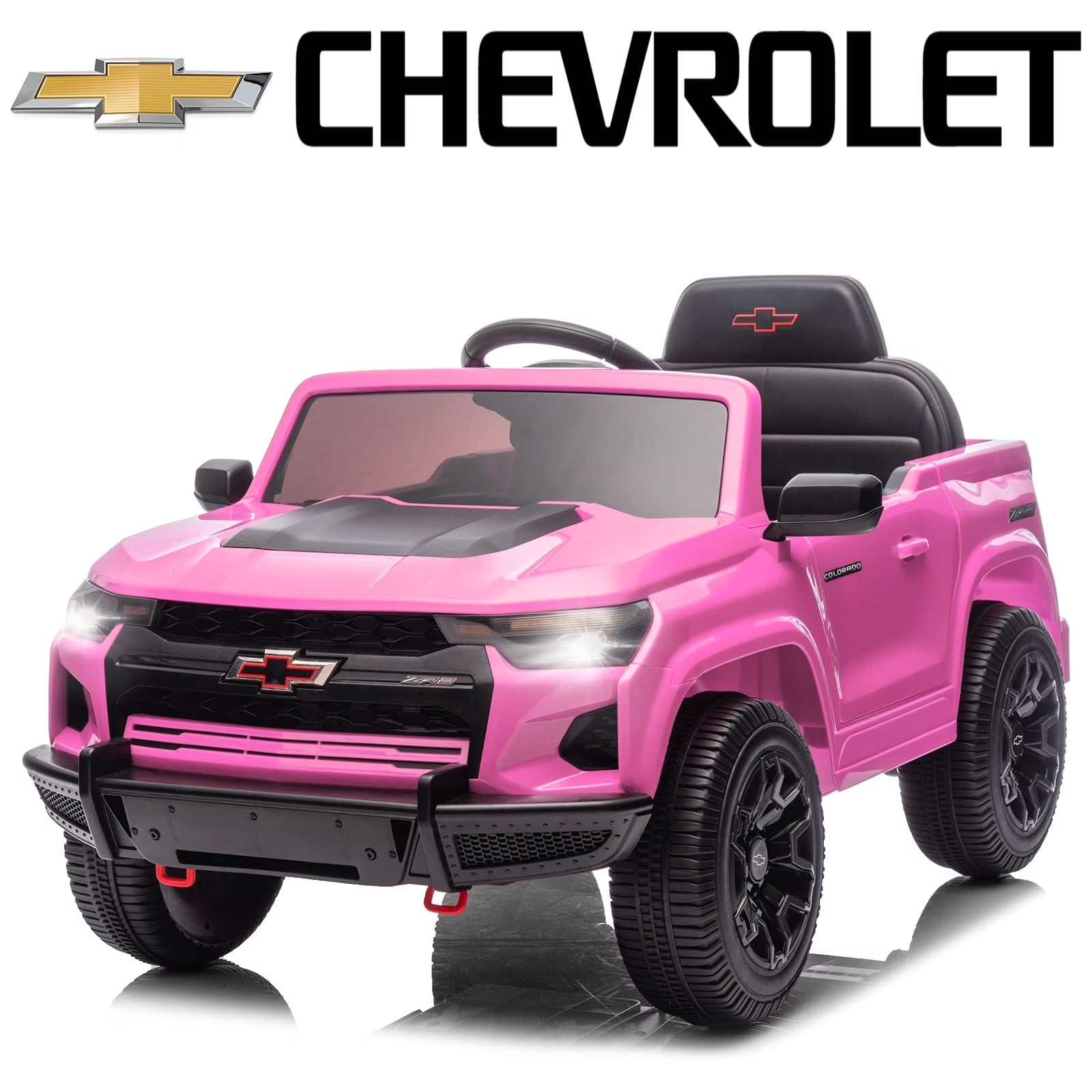 12V Licensed Chevrolet Colorado Electric Ride on Car Toy for Toddler Kid W/ Remote Control, LED Lights, Pink