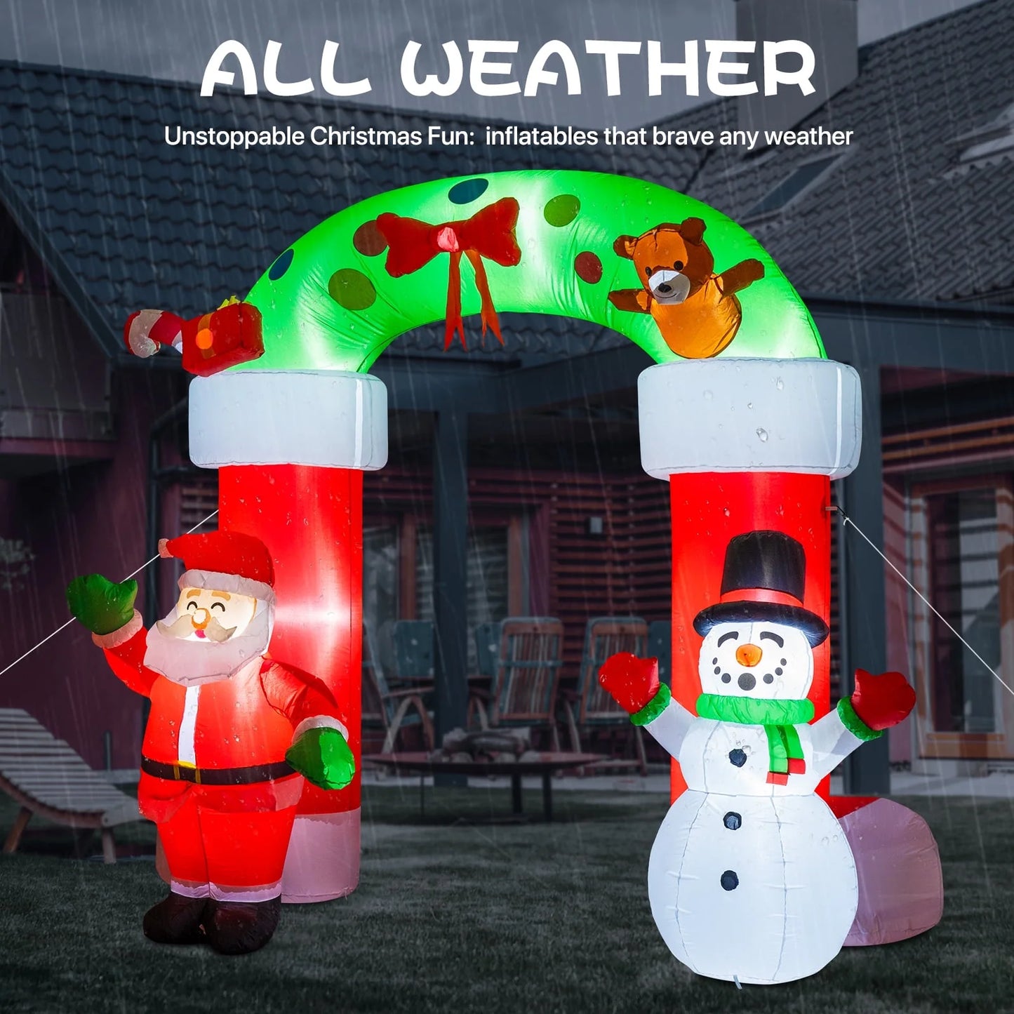 8.2Ft Christmas Inflatables Archway with Santa & Snowman, Christmas Arch Blow up Yard Decorations and Built-In LED Lights for Party Indoor, Outside, Garden, Lawn