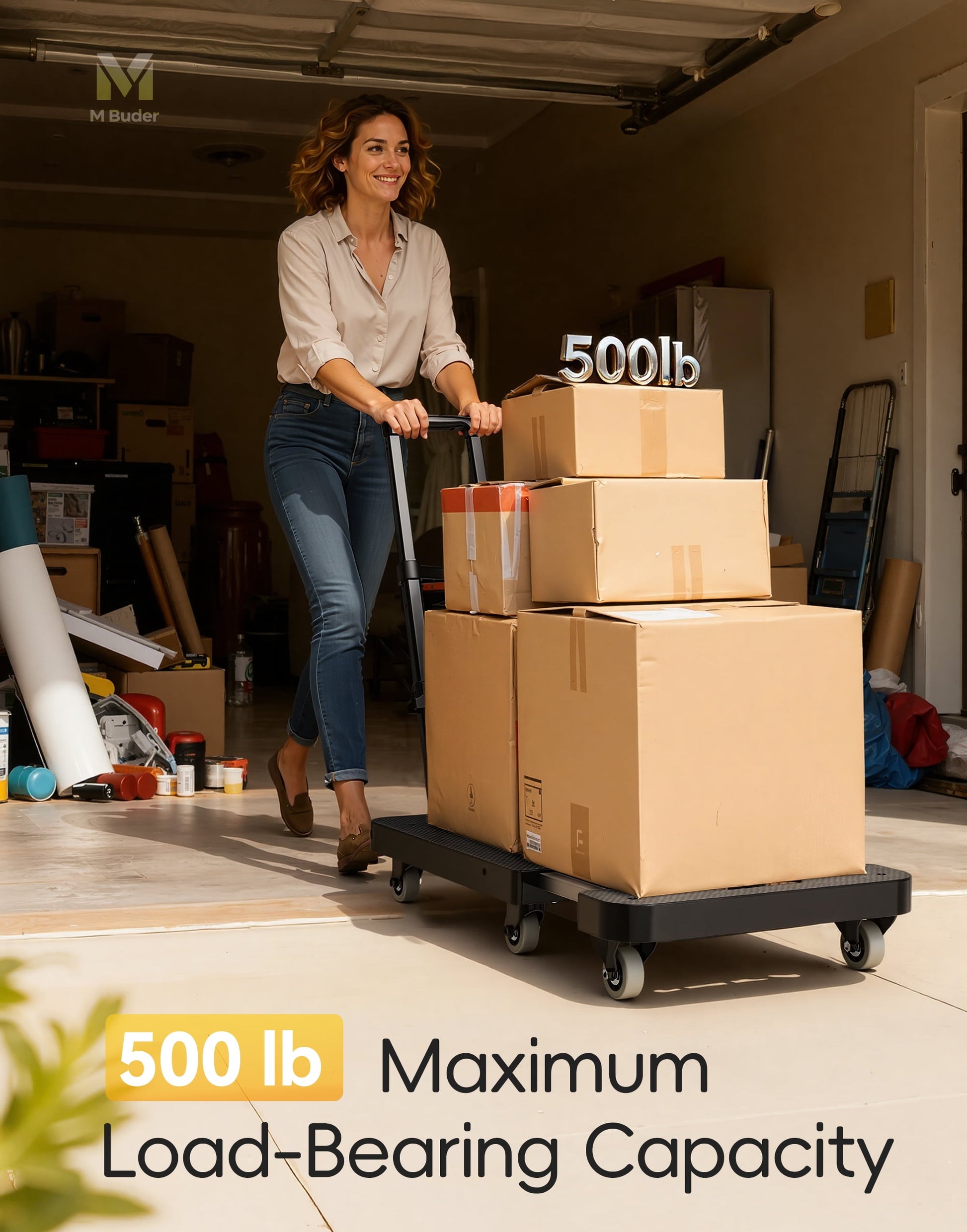 Folding Hand Truck, 500 LBS Heavy Duty Dolly Cart, Utility Platform Cart with 6 Wheels for Travel, House, Office, Shopping, Moving Use - Black Folded Size Is 11.8 X 17.7”