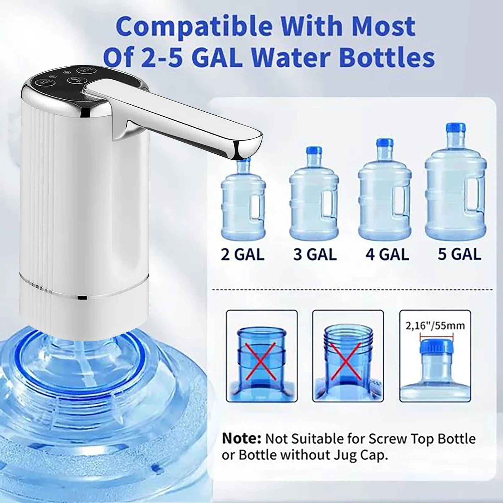 Water Dispenser - 3 or 5 Gallon, Foldable Bucket Water Pump, Portable Automatic Water Dispenser Pump for Camping, Travel, Home, Kitchen, Office, Compatible with Most of 2-5 GAL Water Bottles