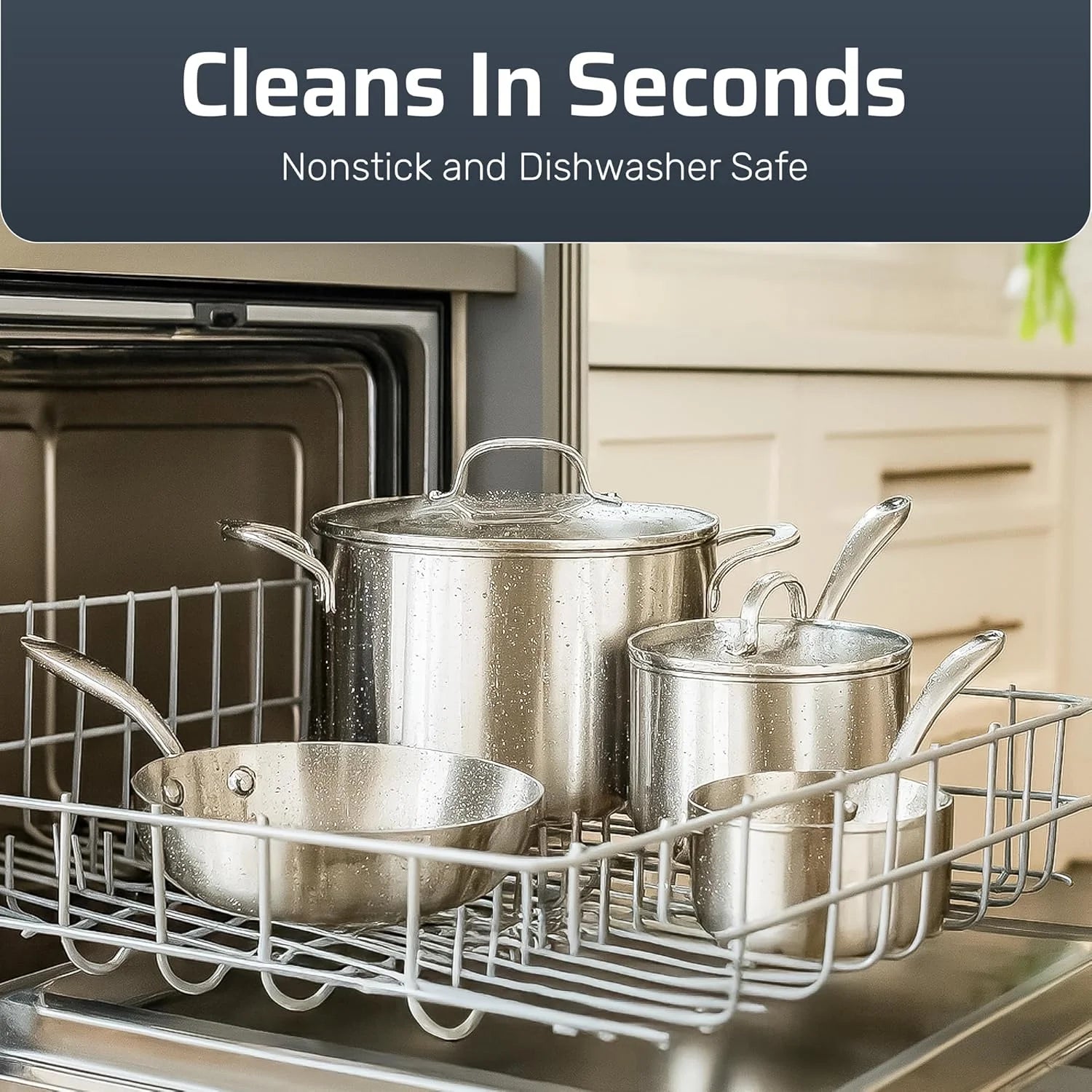 10 Pcs Stainless Steel Cookware Set, Pots and Pans Set Non Stick with Induction Cookware, Made without Forever Chemicals, Metal Utensil Safe, Oven and Dishwasher Safe