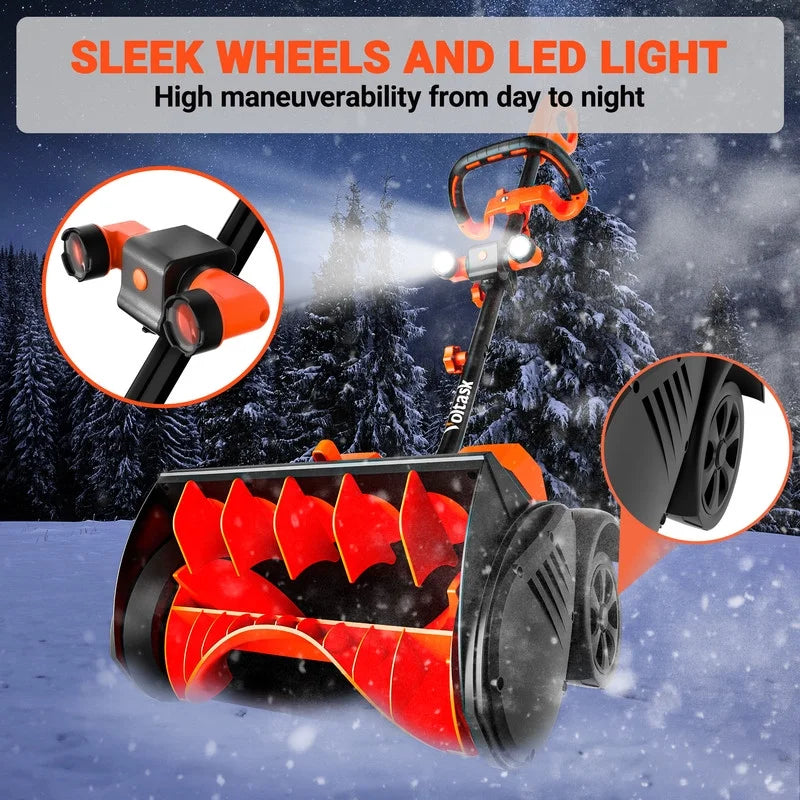48V 16-Inch Cordless Snow Shovel with Wheels,Electric Snow Blower with LED Lights, 2 Batteries & Dual Quick Charger Included for Driveway
