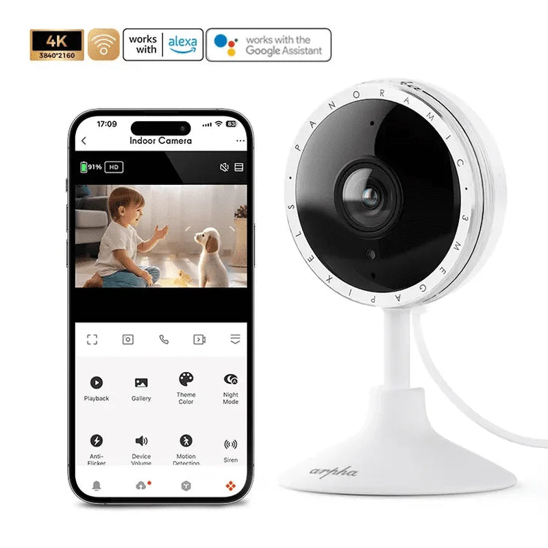 8MP Pixel 4K Smart Home Indoor Security Camera, 2.4G WIFI with Night Vision,Motion Detection for Baby and Pet Monitor, Cloud & SD Card Storage, Works with Alexa& Google Assistant P160M