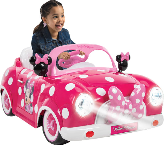 6V  Disney Minnie Mouse Battery-Powered Ride-On Car, Kids Ages 3+ - Pink, One Unit