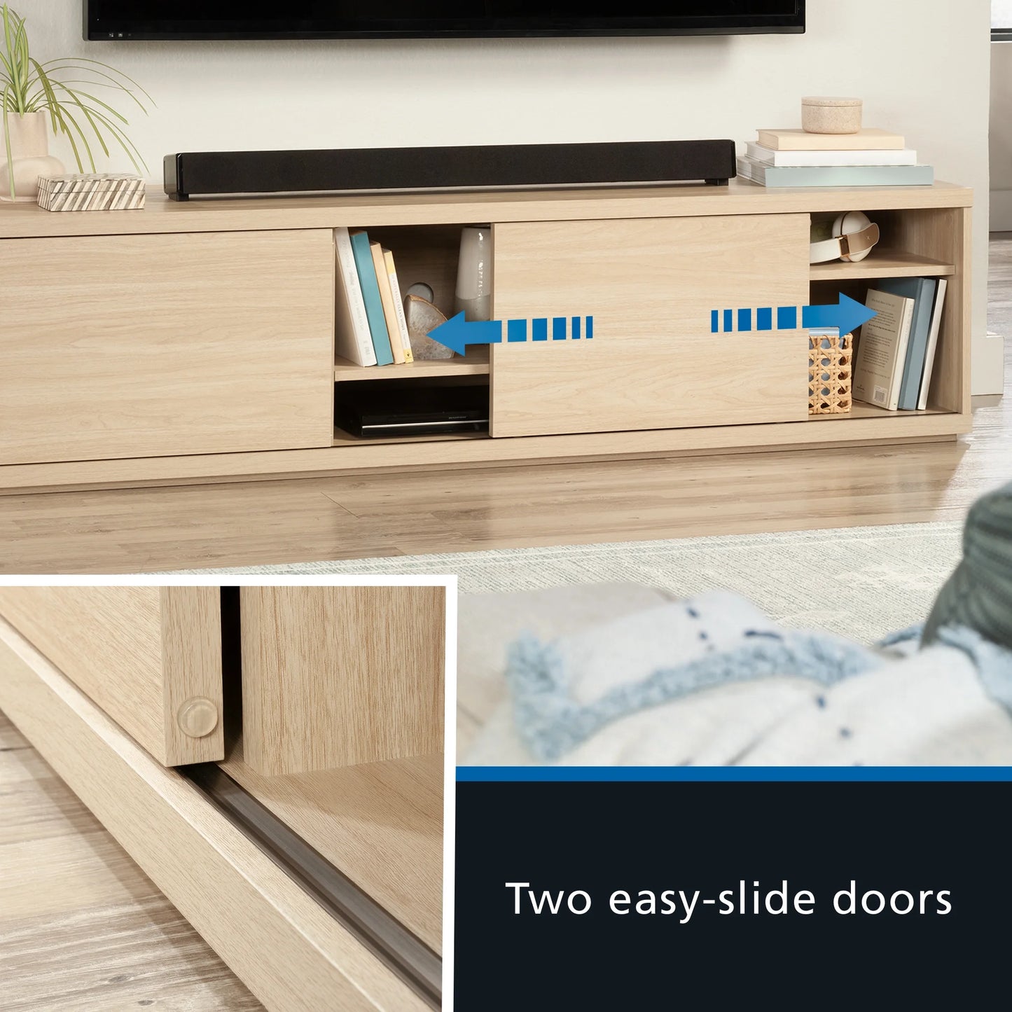 Westley Sliding Door TV Stand for Tvs up to 75”, Spring Pine Finish