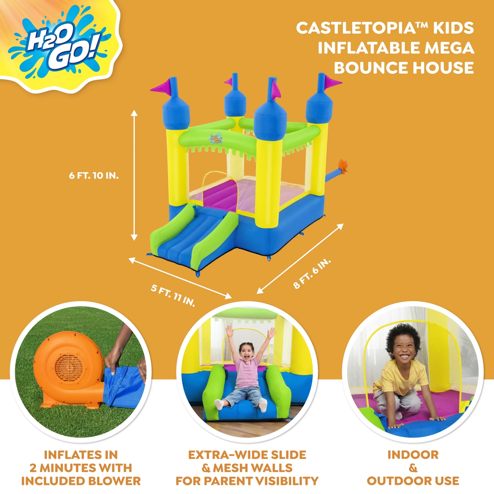 Castletopia Bounce House with Extra-Wide Slide and Blower, Indoor/Outdoor, Ages 3+