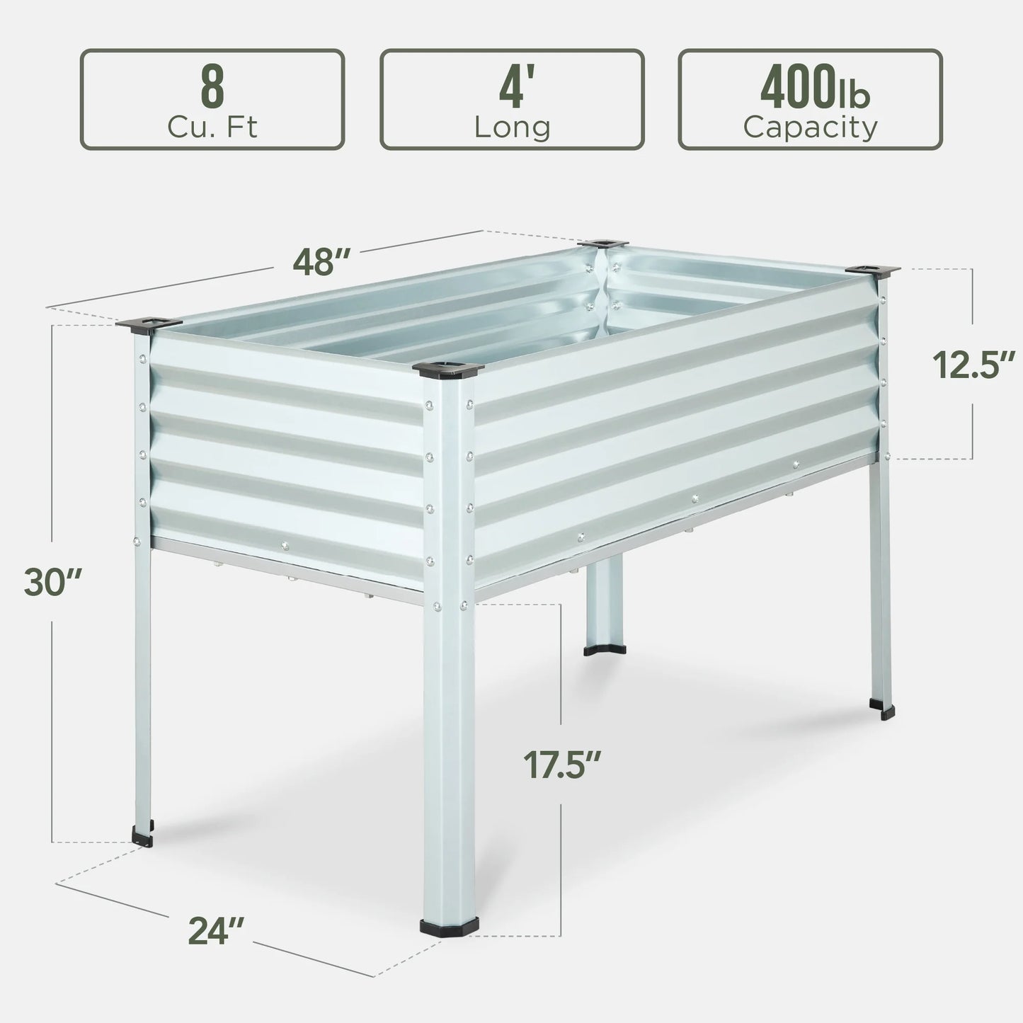 48X24X30In Elevated Galvanized Metal Garden Bed W/ Corner Protectors - Silver
