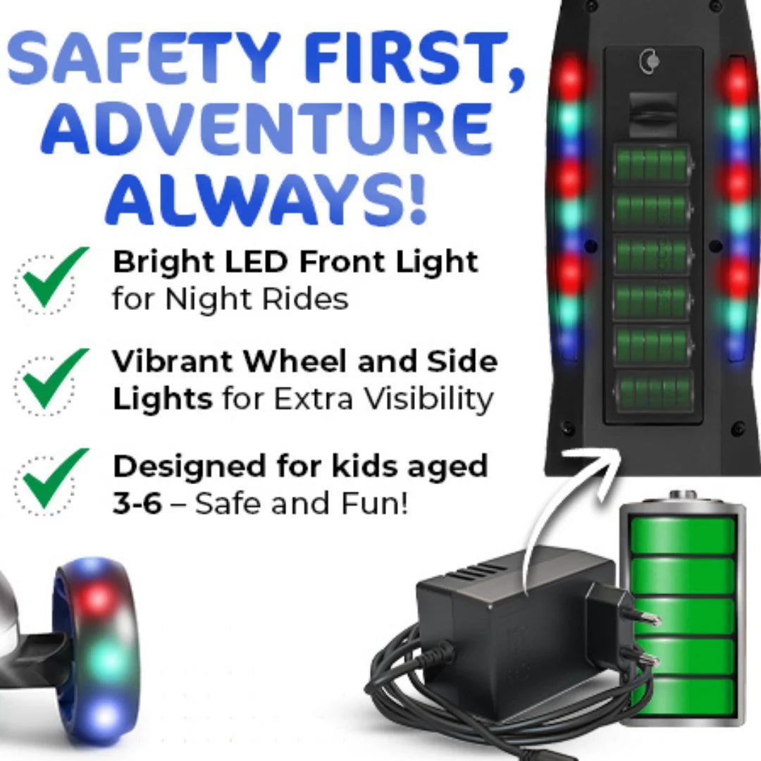 Foldable 3-Wheel Electric Scooter for Kids, Adjustable, Age 2-9, 5Mph, Lights, 10 Miles Range, Charger Included