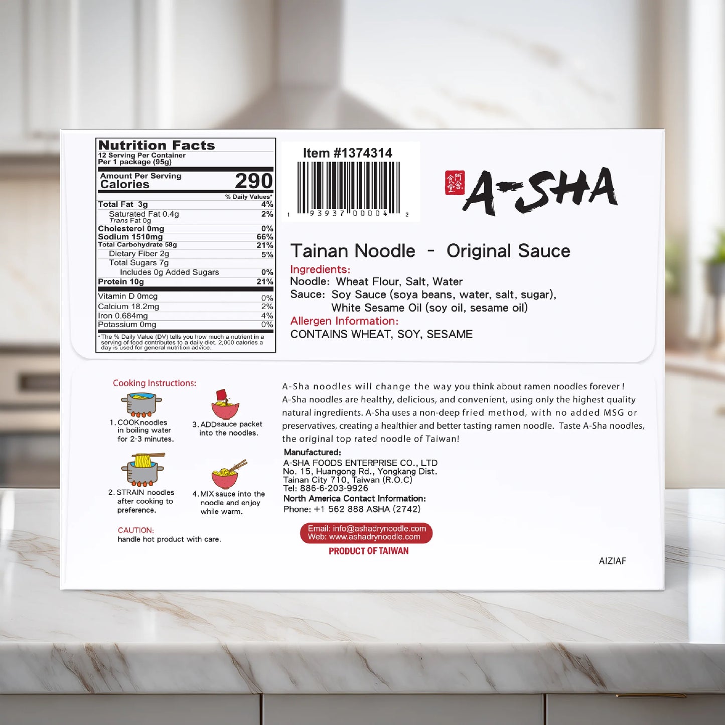 Tainan Thin Noodle with Original Sauce (12 Packs), Premium Air Dried Noodles
