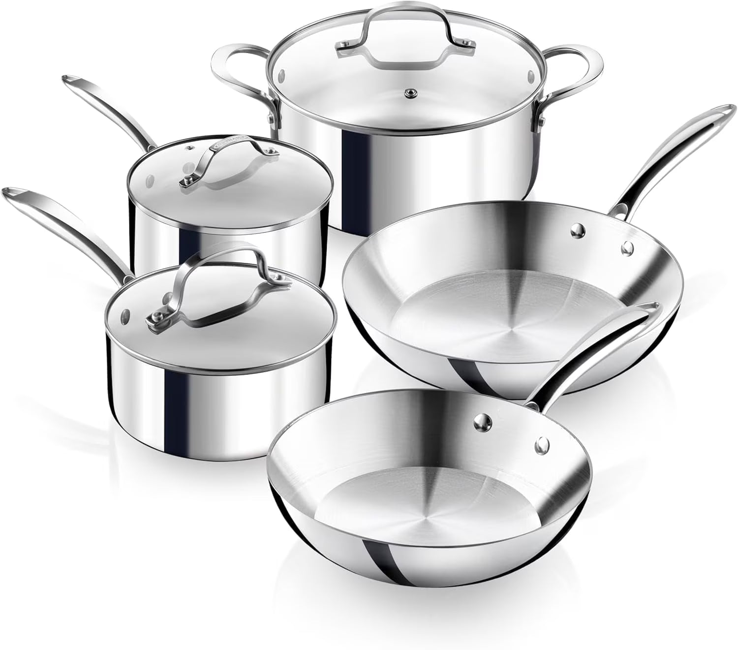10 Pcs Stainless Steel Cookware Set, Pots and Pans Set Non Stick with Induction Cookware, Made without Forever Chemicals, Metal Utensil Safe, Oven and Dishwasher Safe
