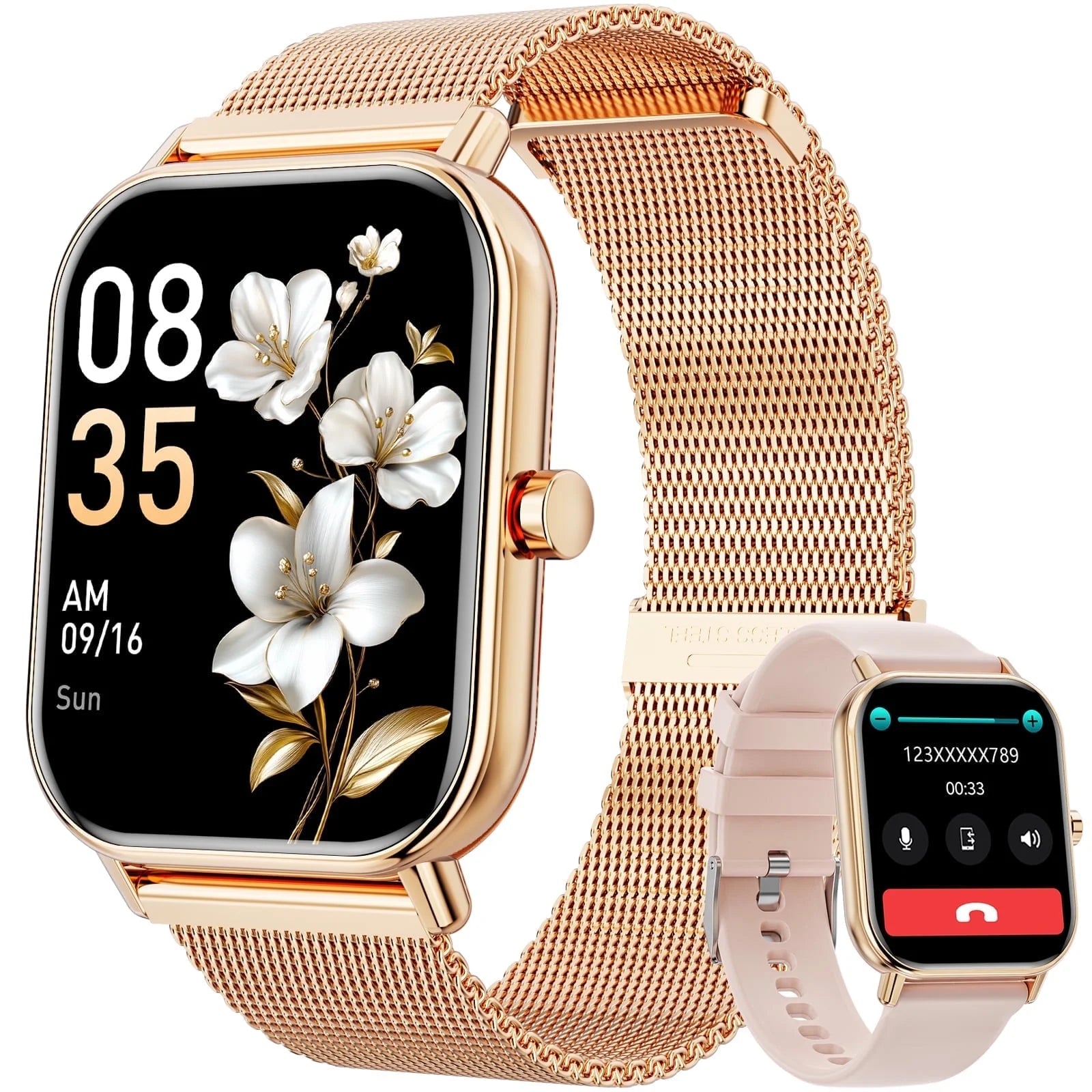 Smart Watch Fits for Android and Iphone, IP68 Waterproof, Suitable for Women Men 100+Sports Modes 1.85 Inch Fitness Tracker, with Answer/Make Calls/Message Reminder, （Two Watch Straps）