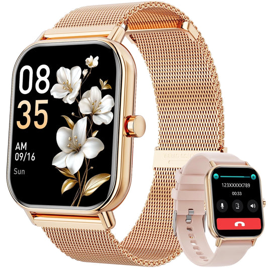Smart Watch Fits for Android and Iphone, IP68 Waterproof, Suitable for Women Men 100+Sports Modes 1.85 Inch Fitness Tracker, with Answer/Make Calls/Message Reminder, （Two Watch Straps）