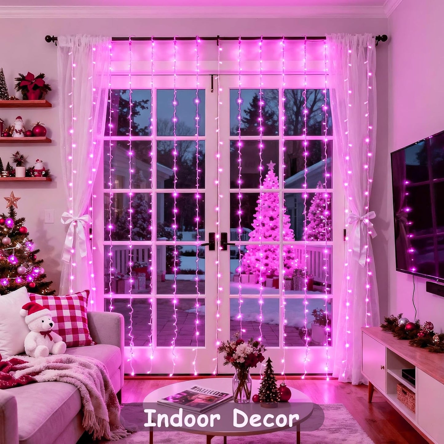 300 LED Curtain Lights Plug in with Remote, 9.8X9.8Ft Pink Valentine Lights Lights Indoor, 8 Modes Pink Christmas String Lights for Bedroom Window Wall Party Proposal Valentine'S Day Decor