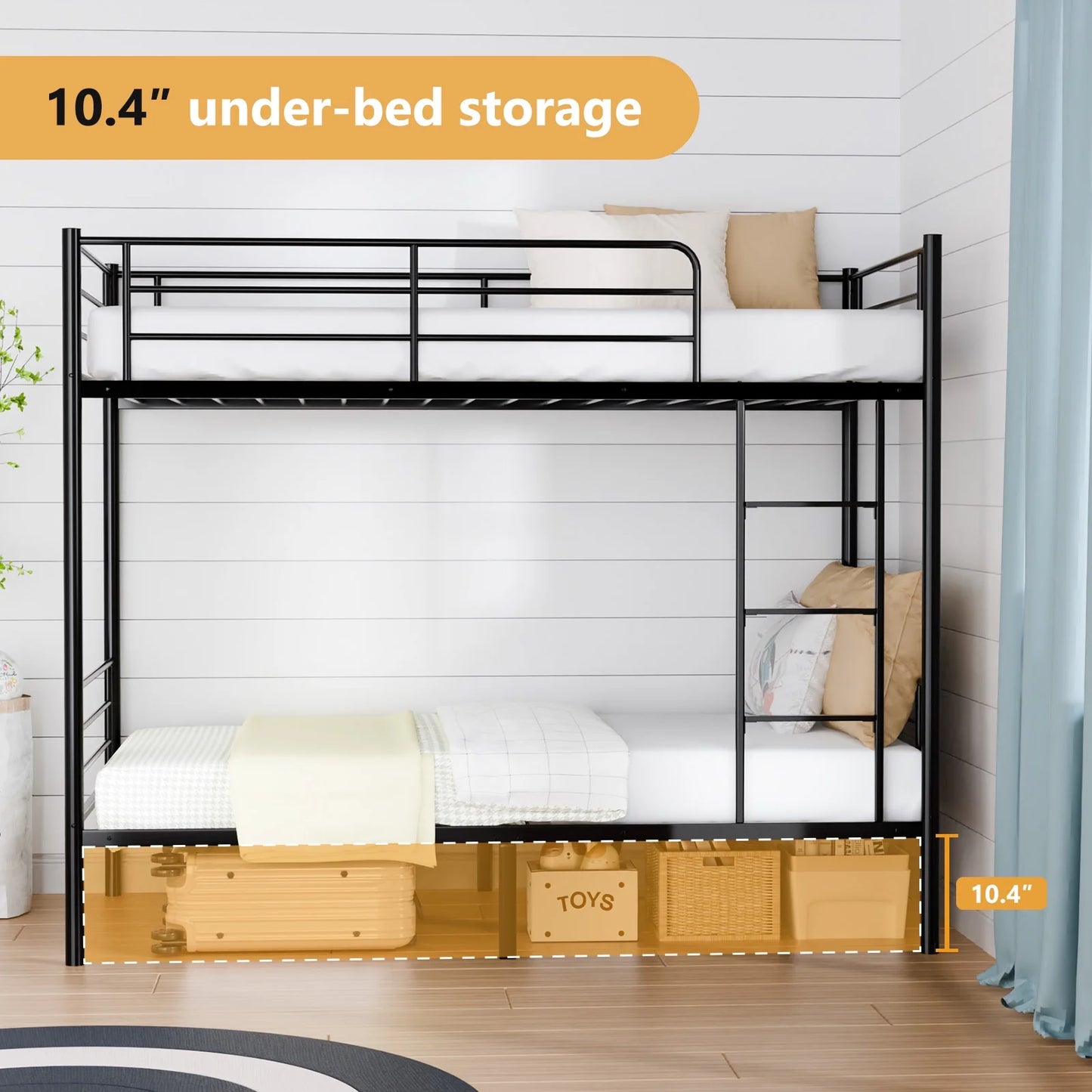 Twin over Twin Steel Bunk Beds Frame, 78" X 42" X 65" with Ladder Bedroom Dorm Room for Kids Adult Children