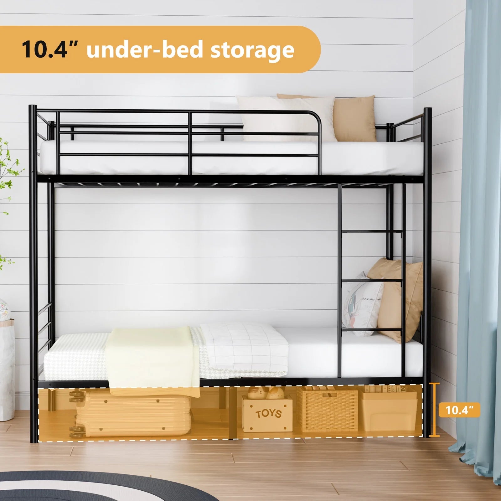 Twin over Twin Steel Bunk Beds Frame, 78" X 42" X 65" with Ladder Bedroom Dorm Room for Kids Adult Children