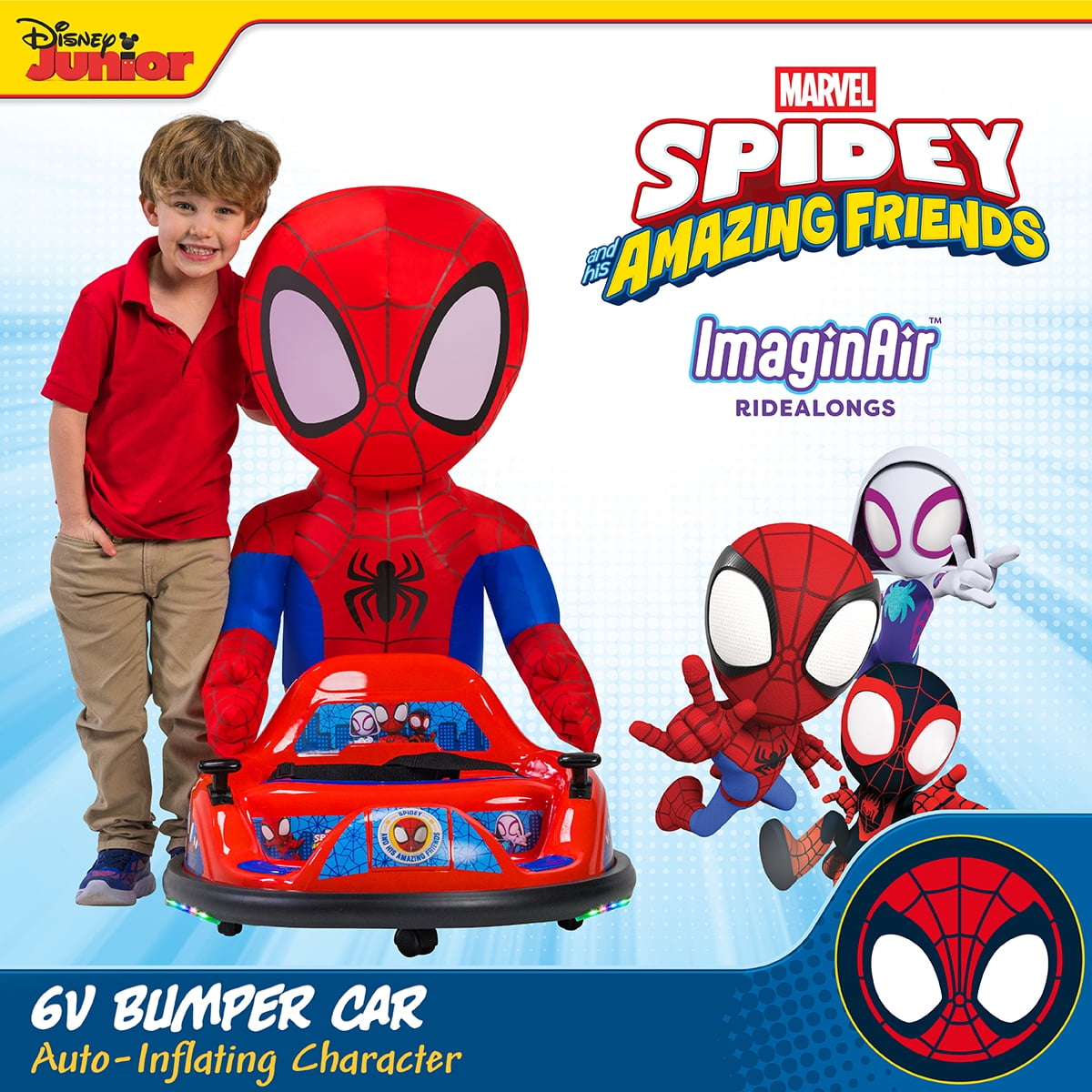 Marvel Spidey Imaginair 6V Ride-On Bumper Car with Inflatable Character