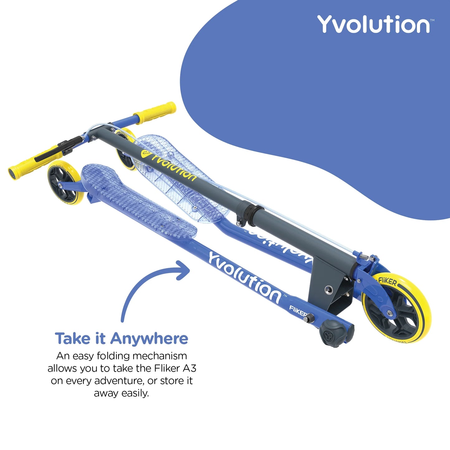 Fliker Air A3 3 Wheels Kids Drift Wiggle Scooter for Boys and Girls Ages 7+ Years (Blue)