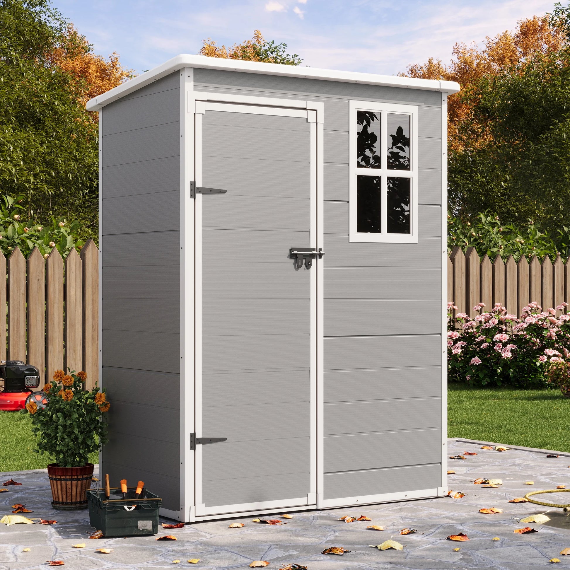 Outdoor Storage Shed 5X3 FT, Resin Garden Shed for Backyard, Patio, Lawn, Grey & White