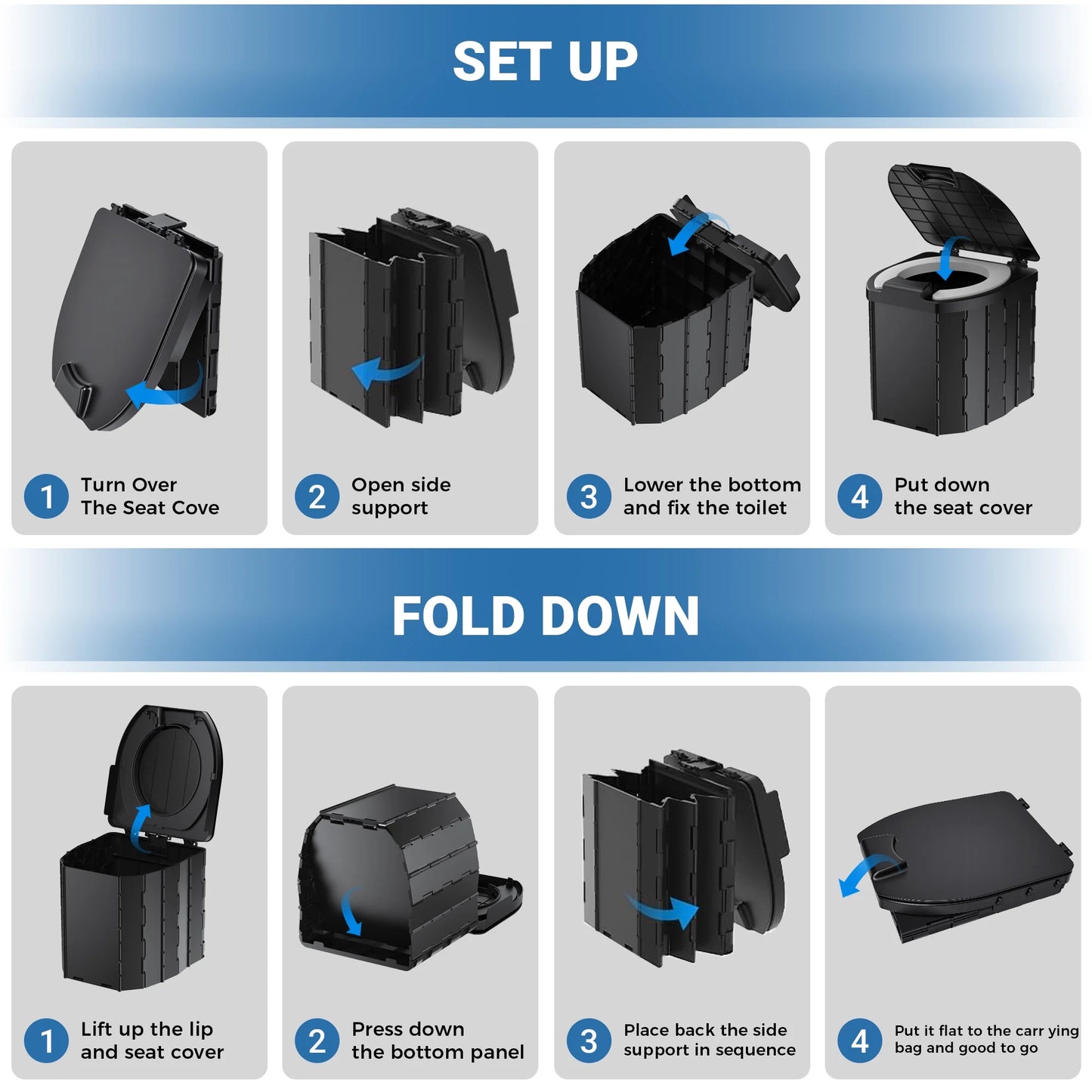 Portable Toilet with Pu Cushion Soft Pad Tissue Holder Folding Outdoor Toilet Suitable for Camping, Beach, Hiking, and Car Use